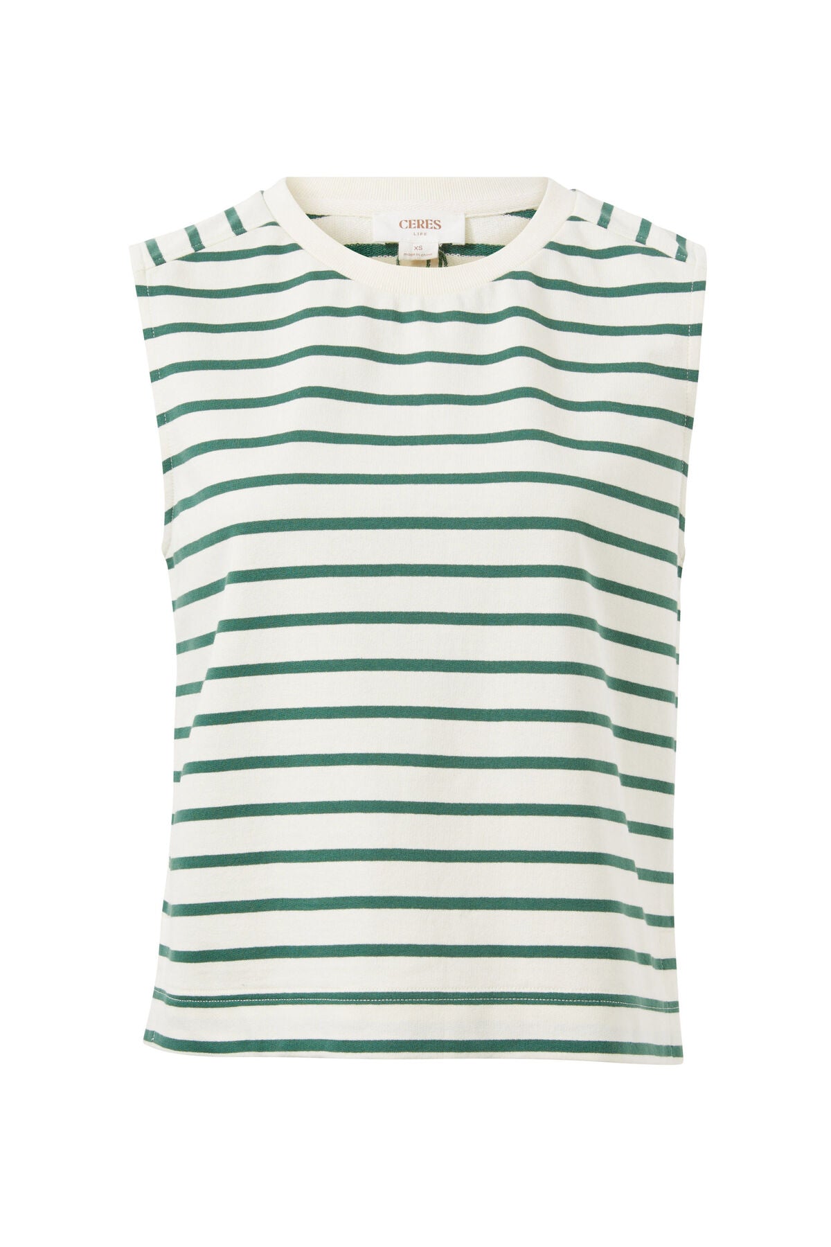 Ceres Life Sporty Terry Tank - pine green stripe