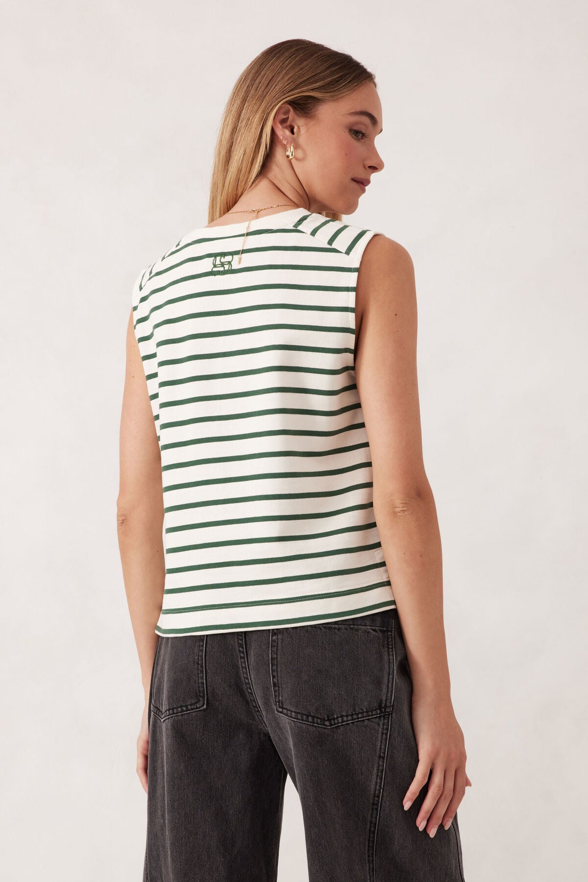 Ceres Life Sporty Terry Tank - pine green stripe