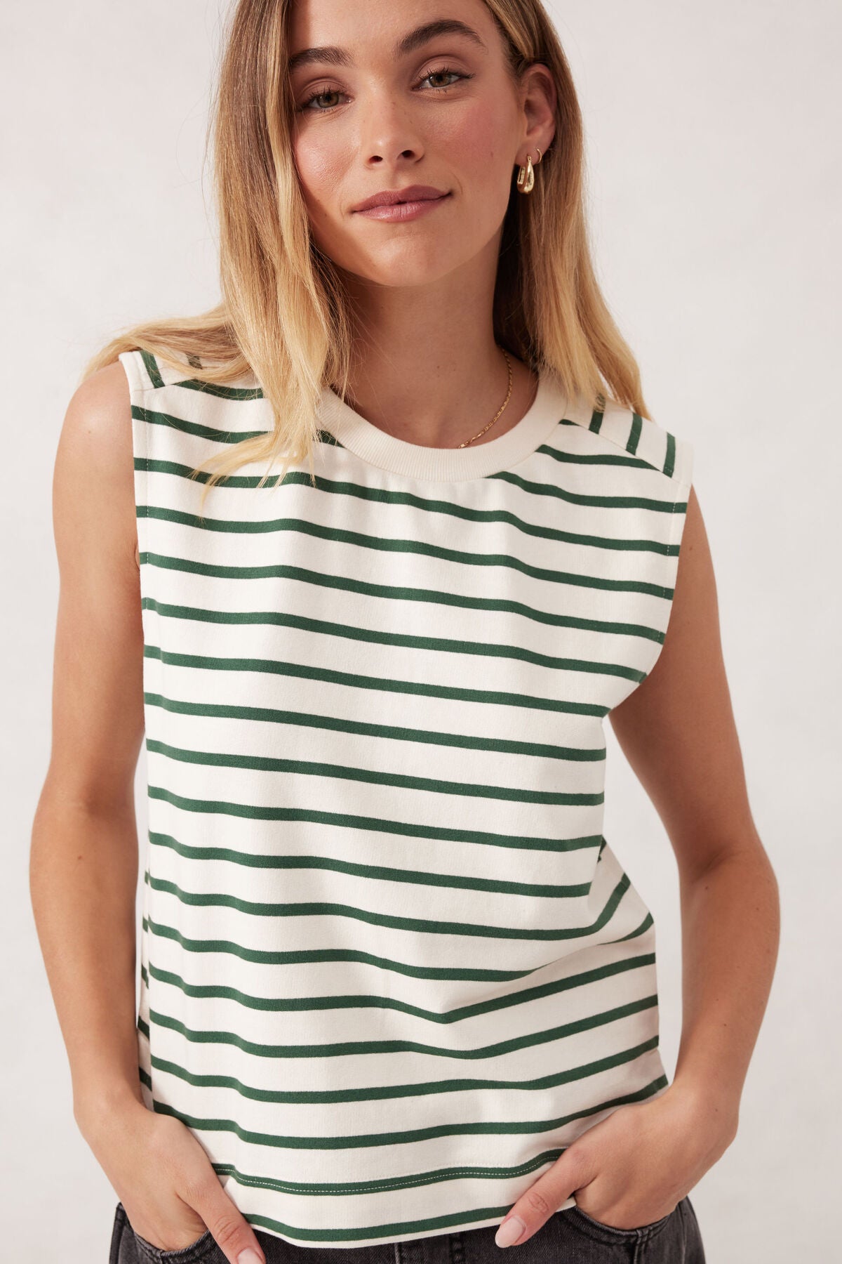 Ceres Life Sporty Terry Tank - pine green stripe