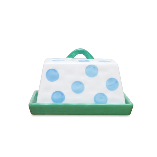 Noss & Co Butter Dish - blue dots with green