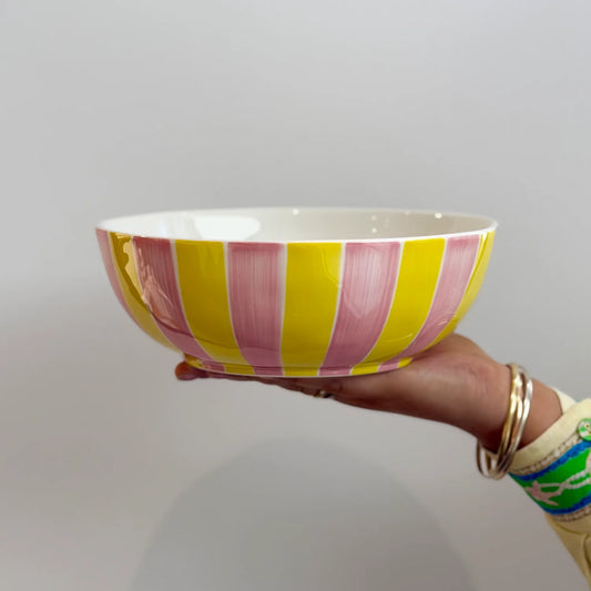 Noss & Co Salad Bowl - pink and yellow stripe