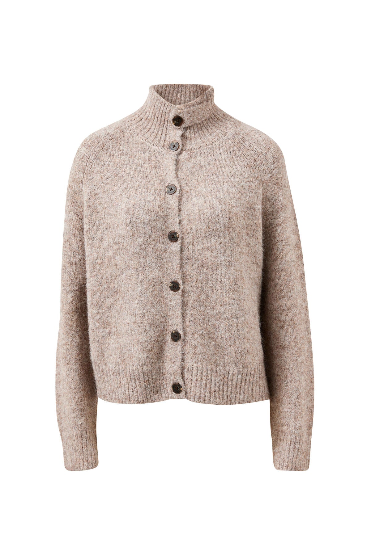Ceres Riley Funnel Neck Tab Cardi - oat marle