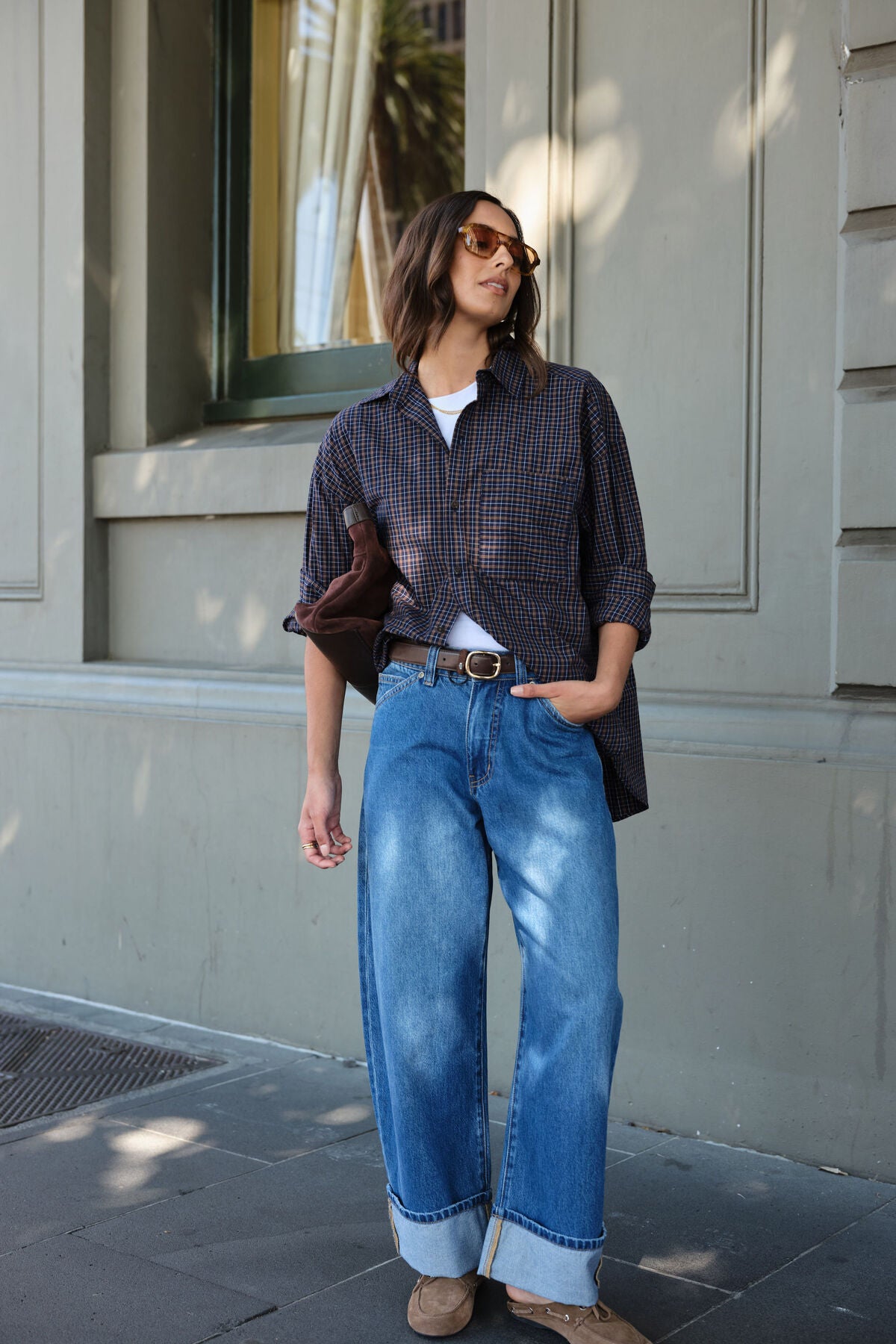 Ceres Peta Oversized Shirt - blue check