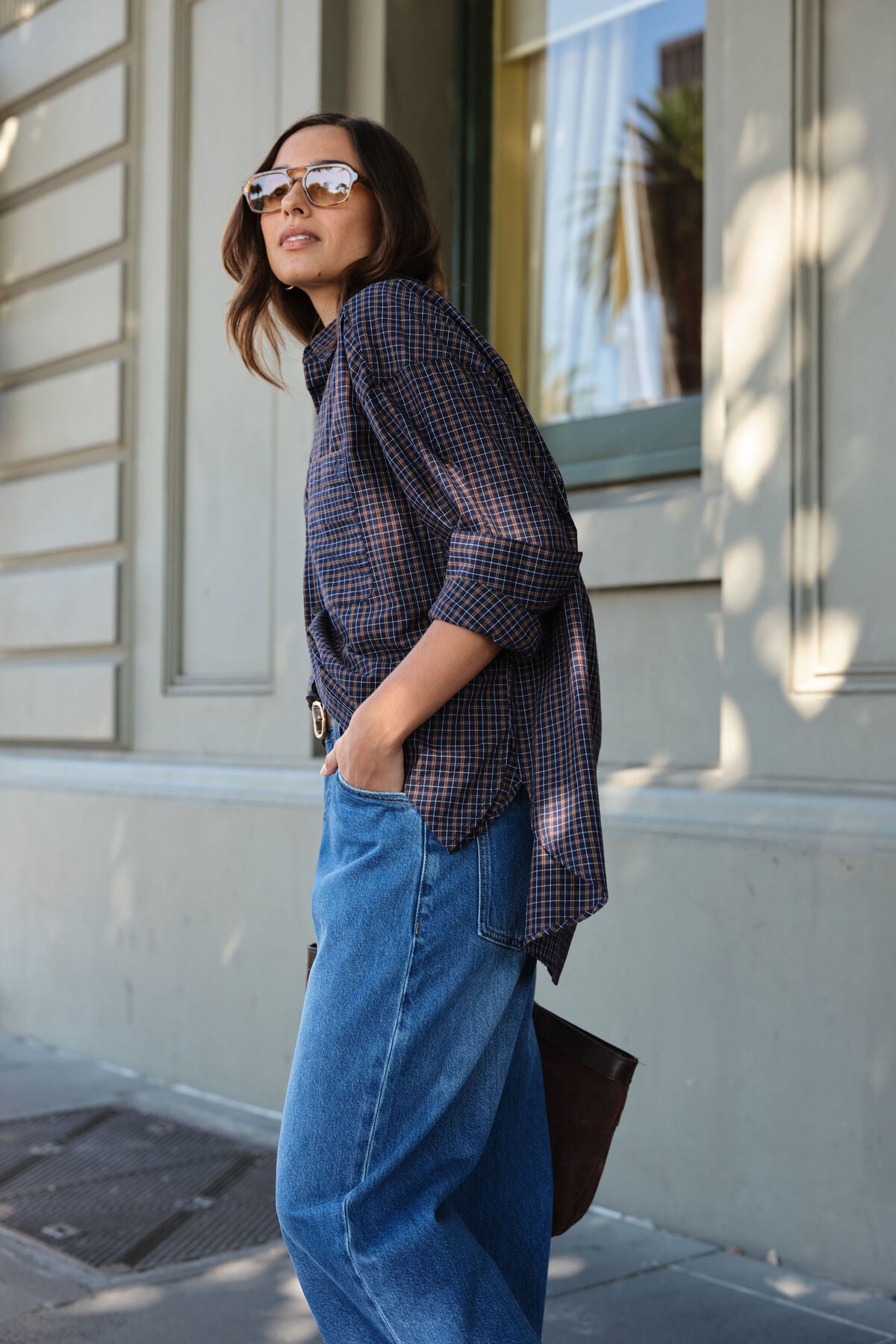 Ceres Peta Oversized Shirt - blue check