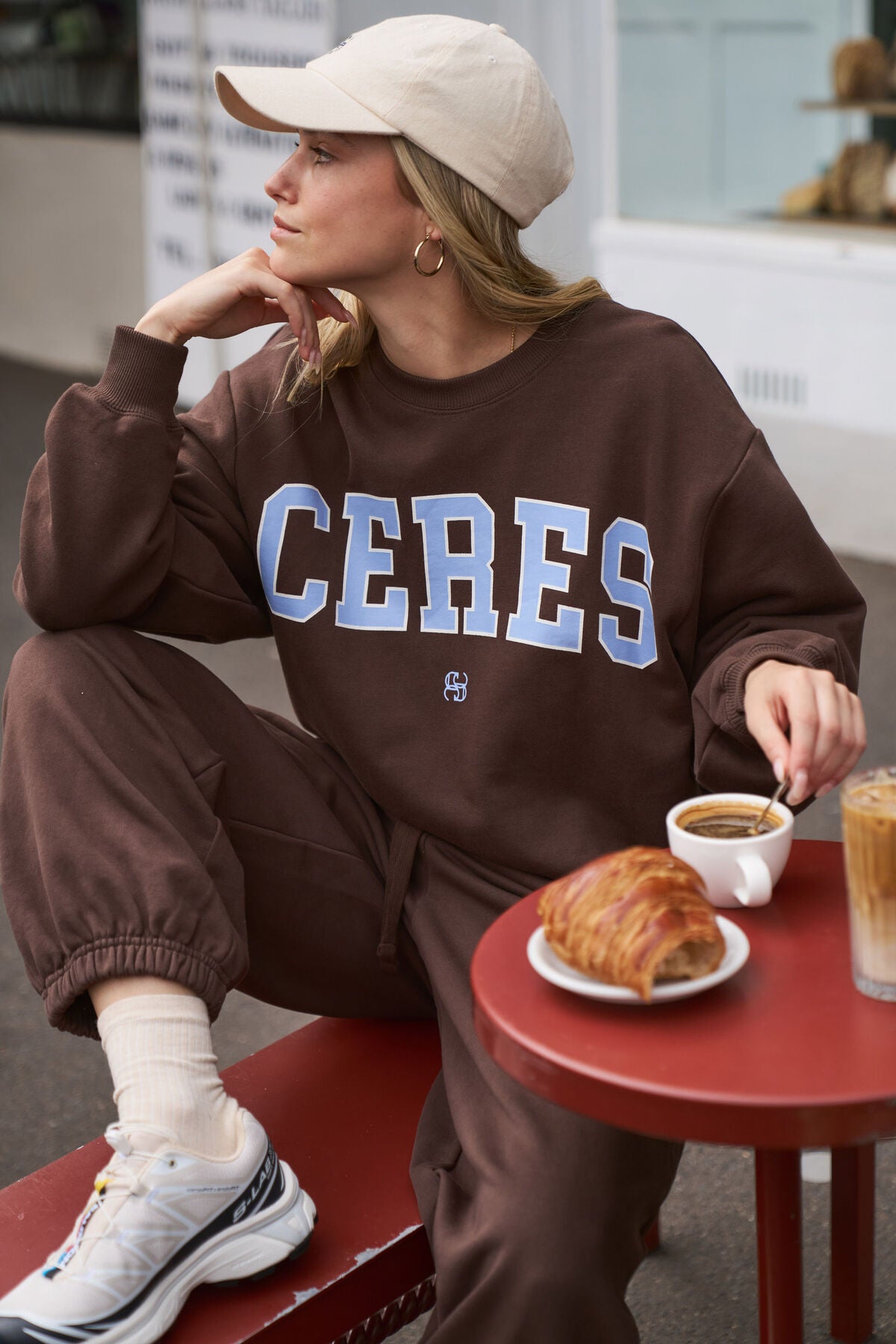 Ceres Isla Oversized Slouchy Crew - brunette brown buff sky blue heritage logo