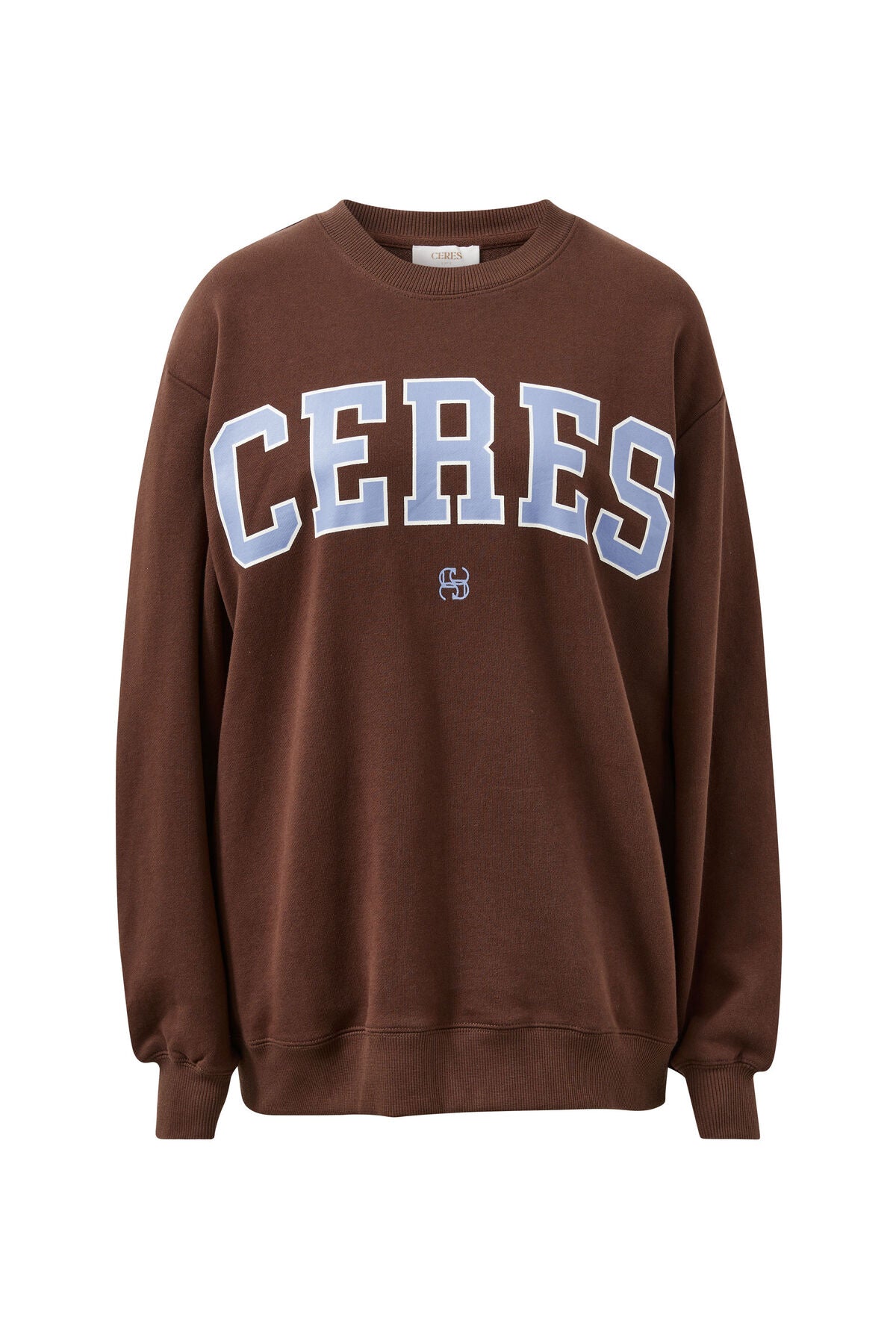 Ceres Isla Oversized Slouchy Crew - brunette brown buff sky blue heritage logo