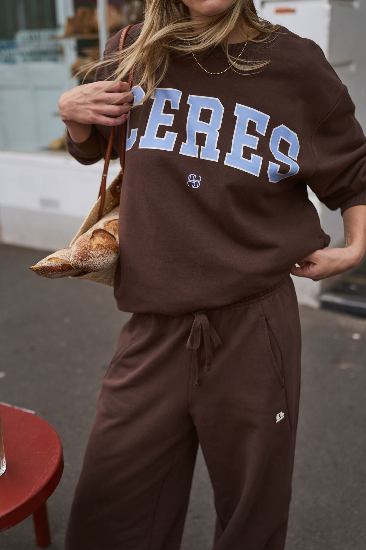 Ceres Isla Oversized Slouchy Crew - brunette brown buff sky blue heritage logo