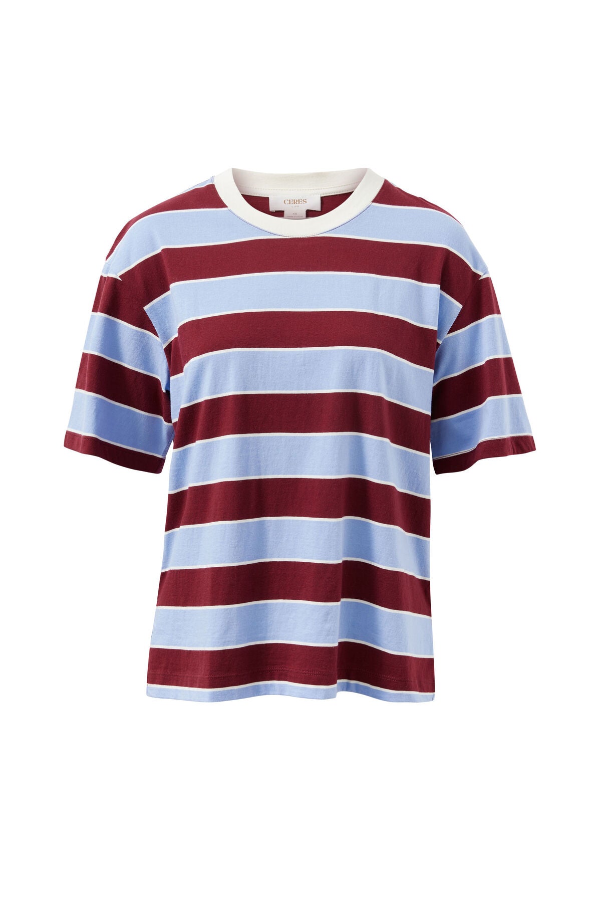 Ceres Stevie Slouchy Tee - burgundy/sky blue stripe