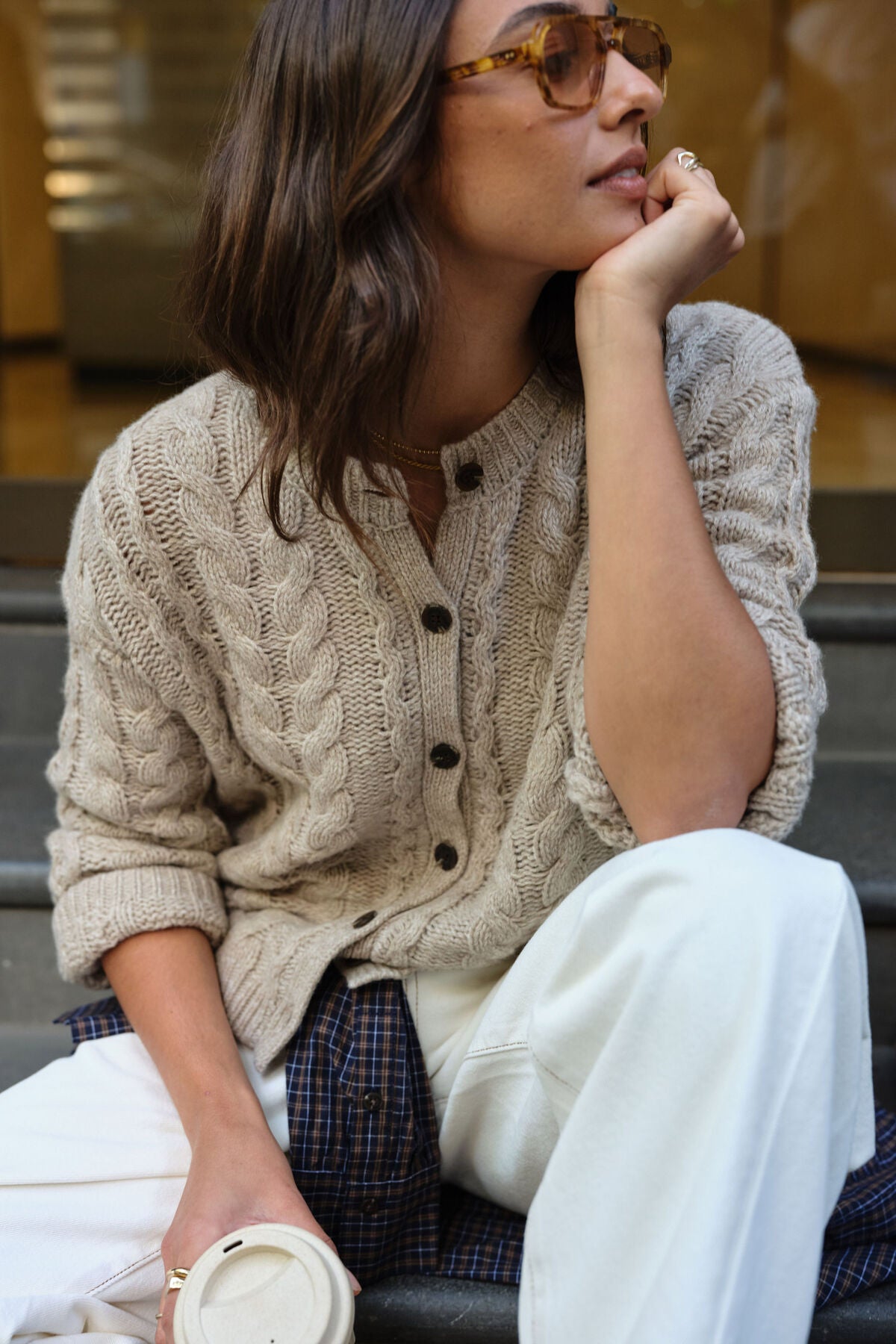 Ceres Heidi Cable Knit Cardi - oat