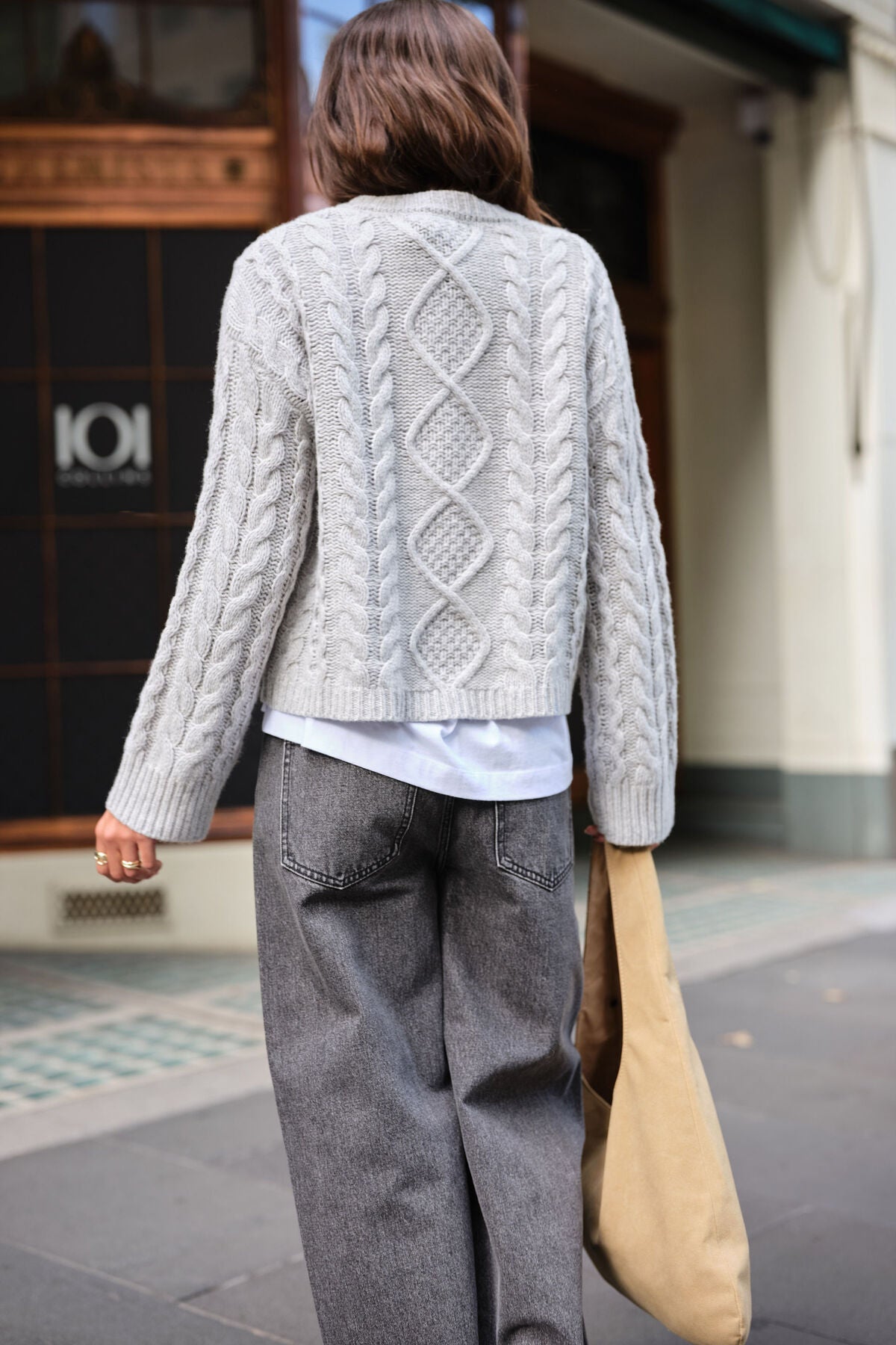 Ceres Enid Cable Knit Henley - silver marle
