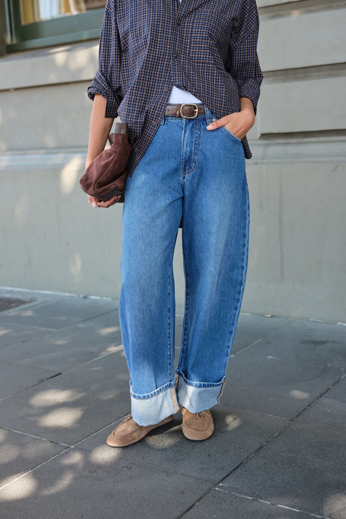 Ceres Frannie Cuffed Barrel Jean - fresh indigo