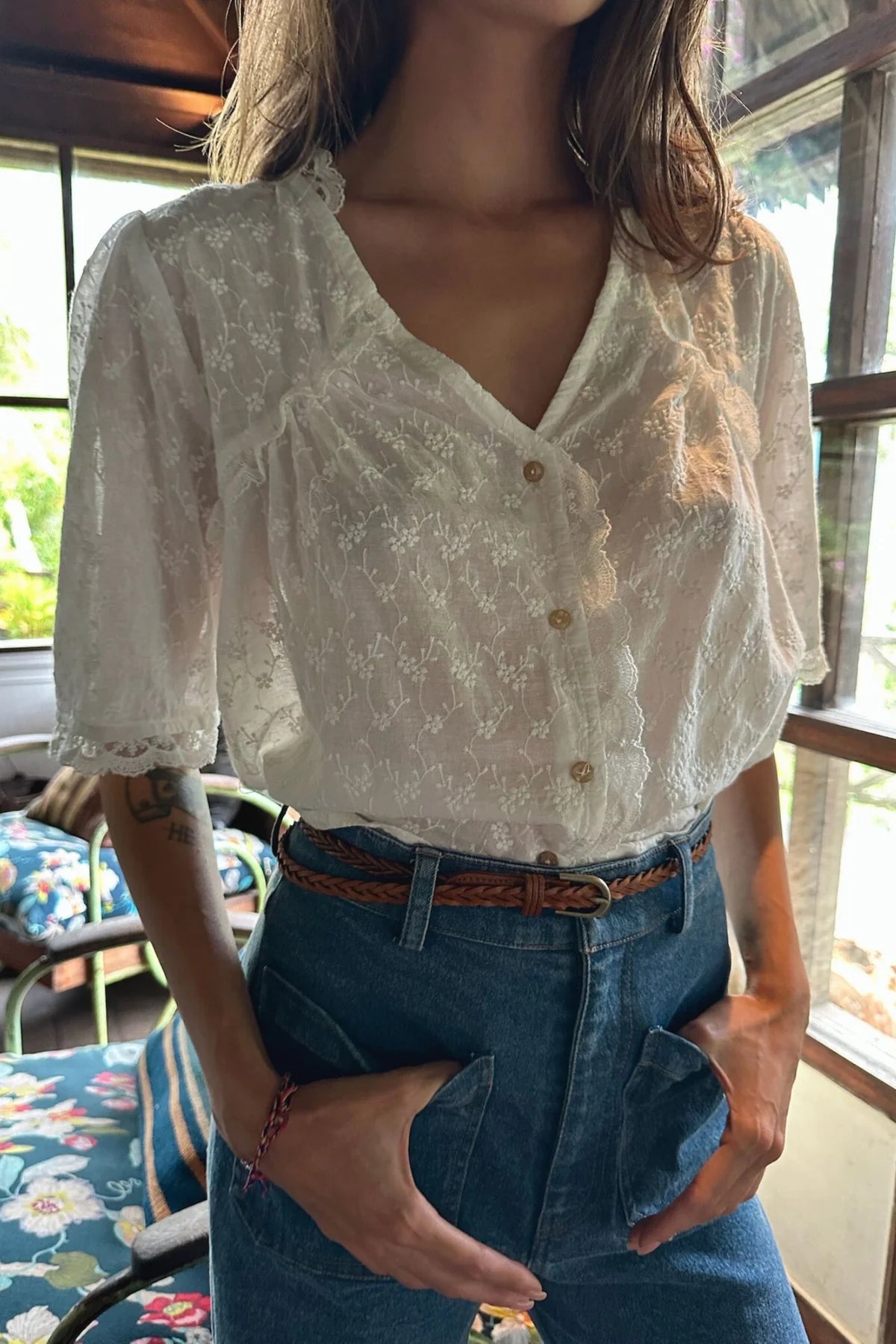 LILYA Napali Embroidered Top - white