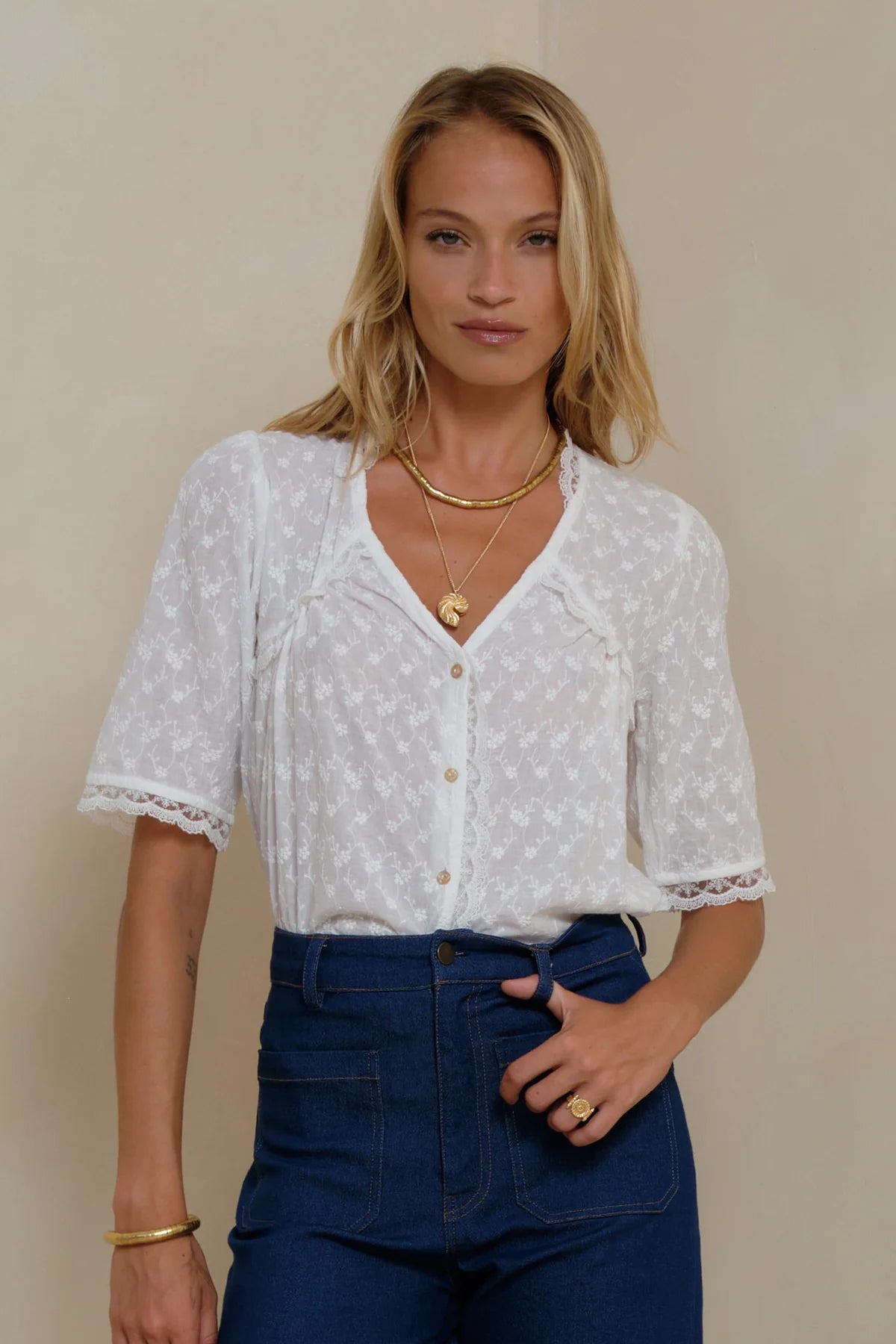 LILYA Napali Embroidered Top - white