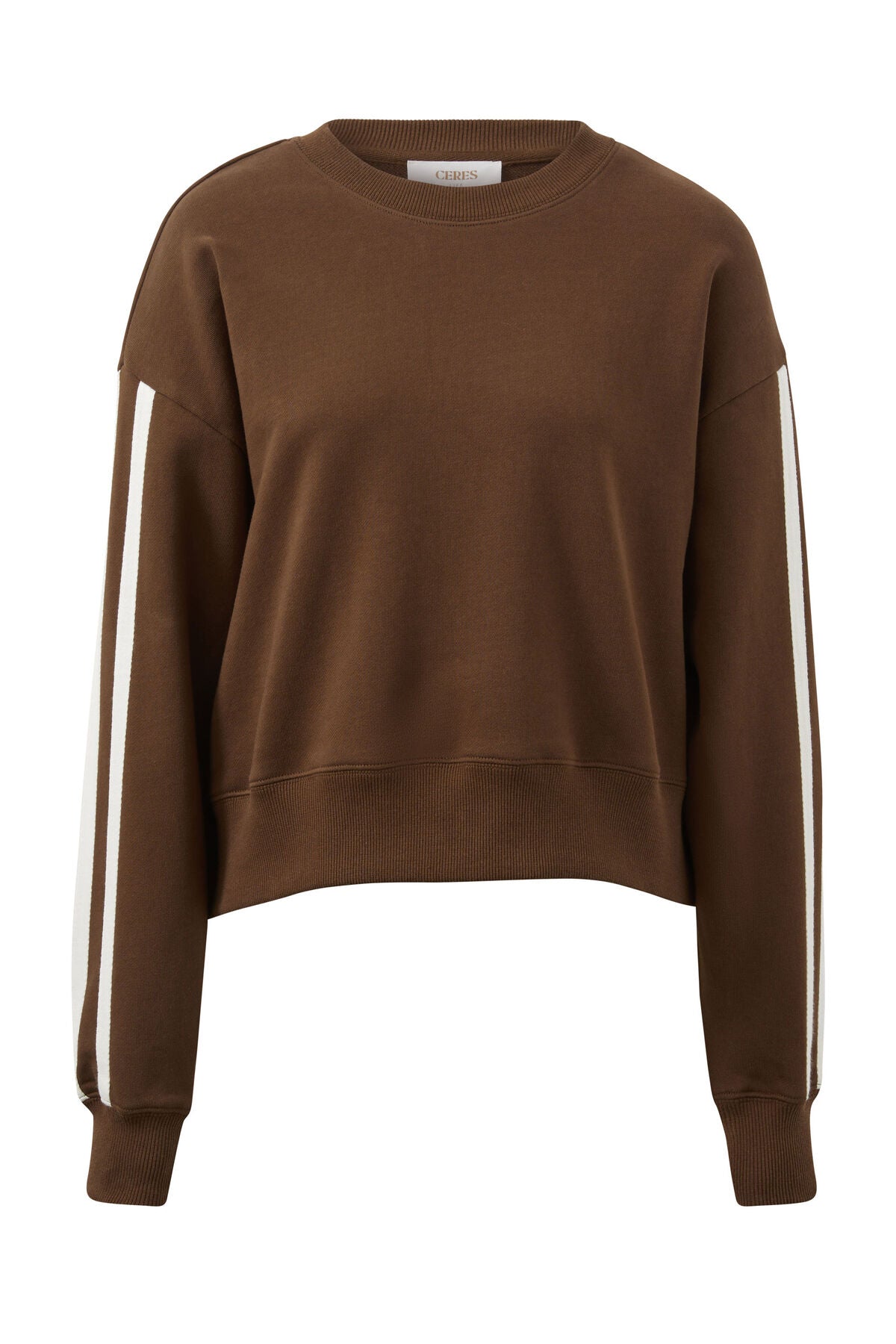Ceres Sasha Sporty Slouchy Crew - chocolate side stripe