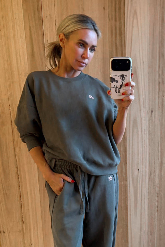 Ceres Quinn Slouchy Crew - washed olive