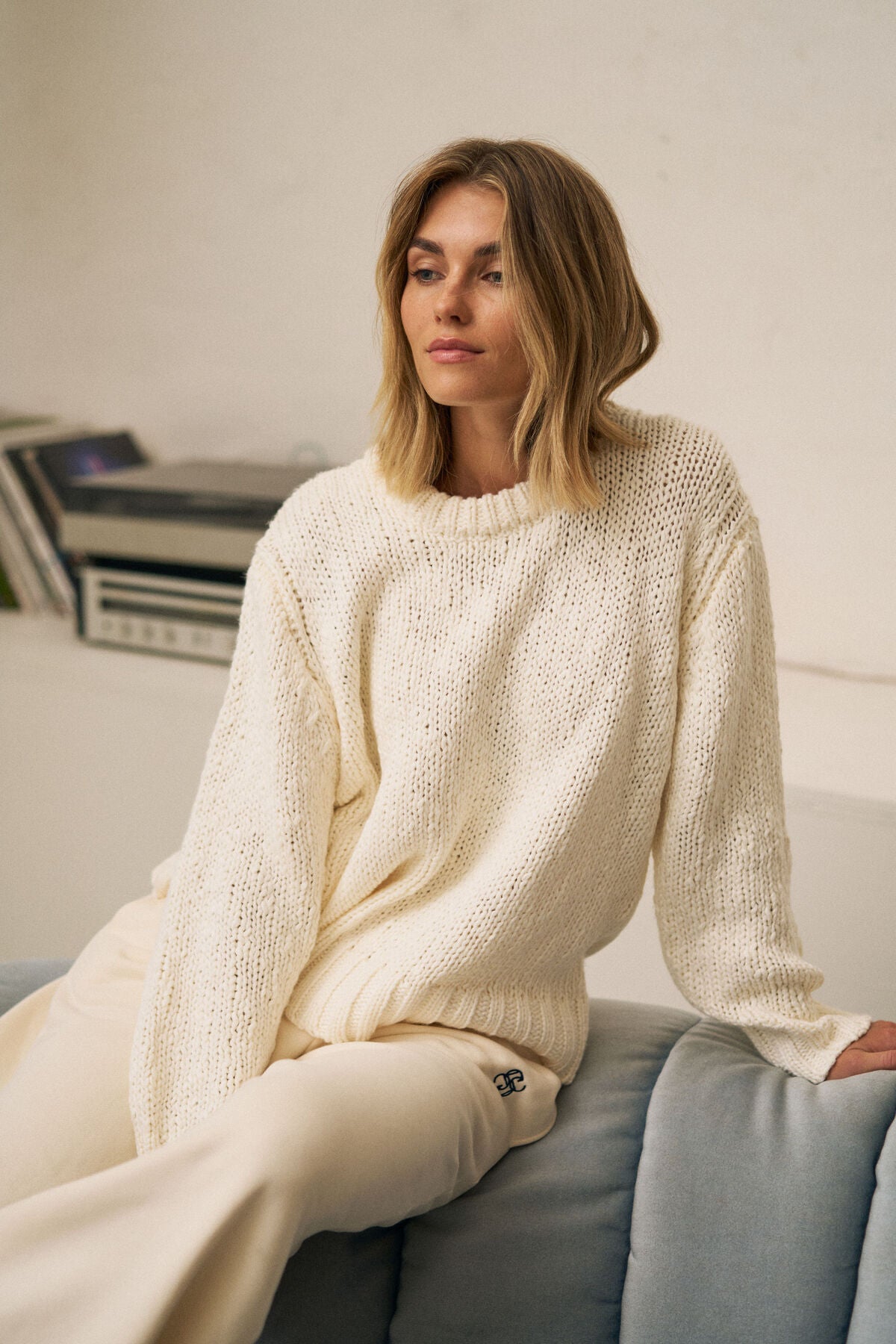 Ceres Sage Chunky Knit Crew - marshmallow