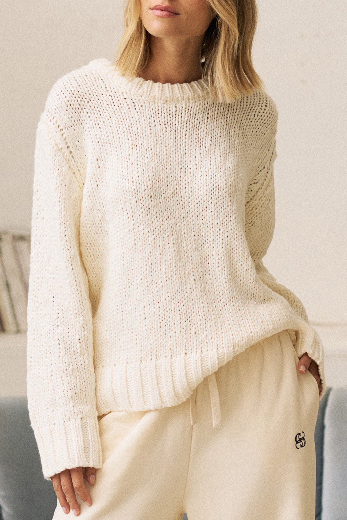 Ceres Sage Chunky Knit Crew - marshmallow