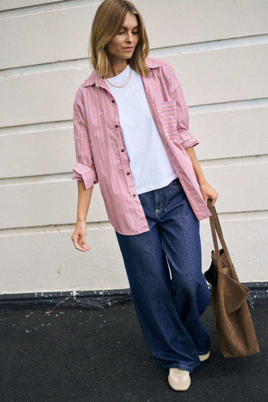 Ceres Peta Oversized Shirt - pink clay stripe