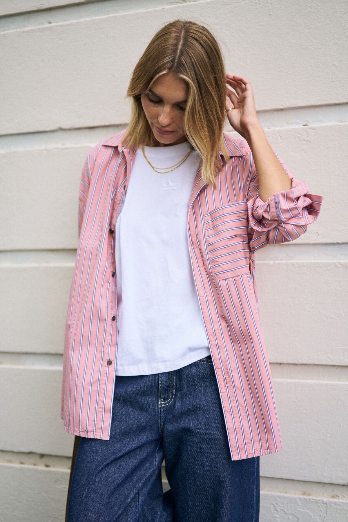 Ceres Peta Oversized Shirt - pink clay stripe