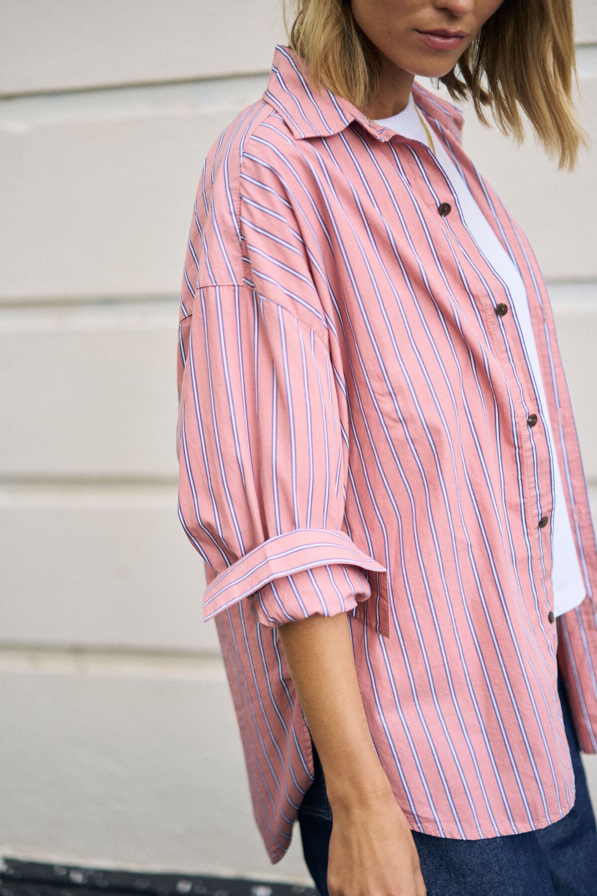 Ceres Peta Oversized Shirt - pink clay stripe