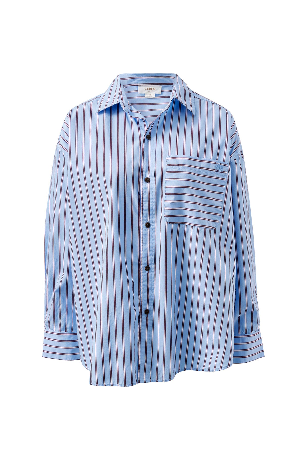 Ceres Peta Oversized Shirt - sky blue burgundy stripe