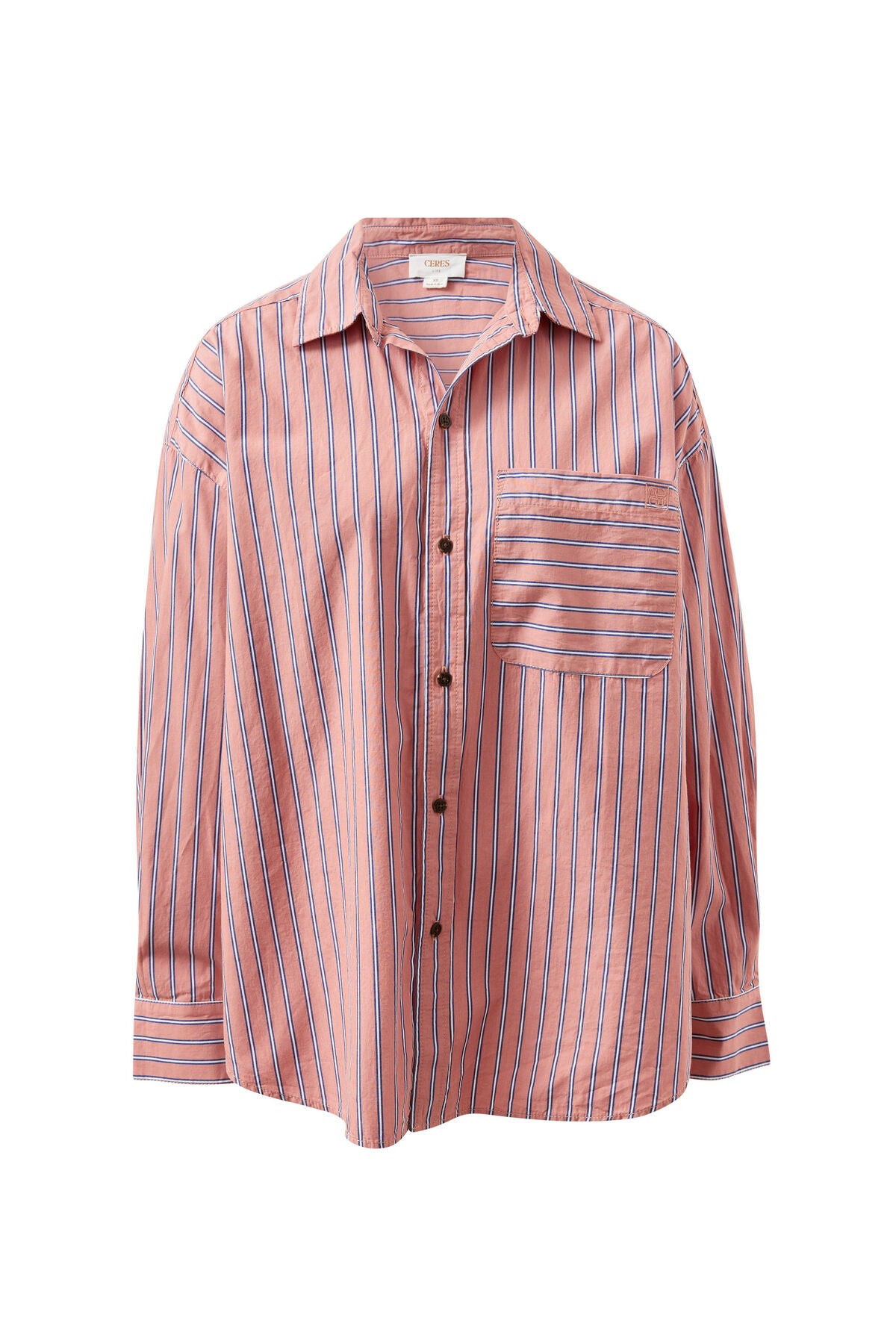 Ceres Peta Oversized Shirt - pink clay stripe