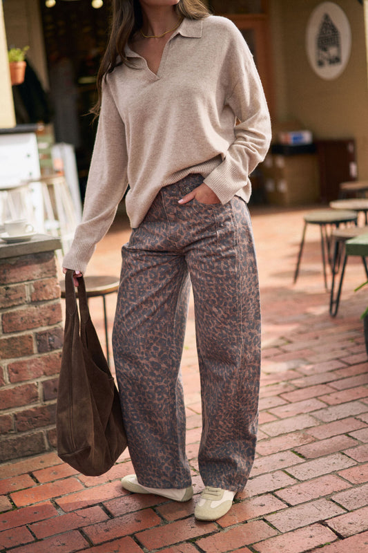 Ceres Harper Barrel Jean - leopard