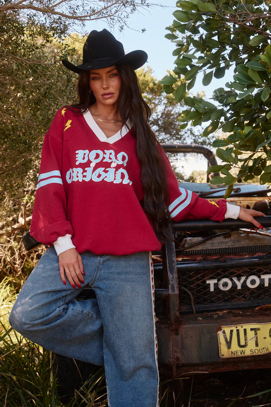 Sabbi The Born Original V Neck Crew - maroon & sky