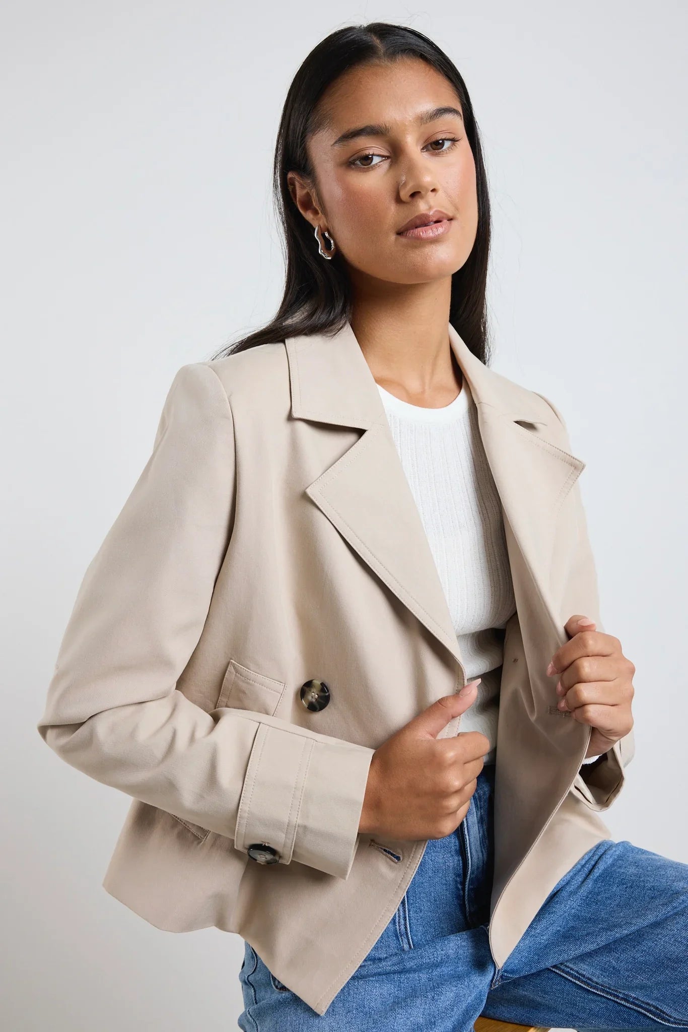 Stories Be Told Pathway Crop Trench Jacket - taupe