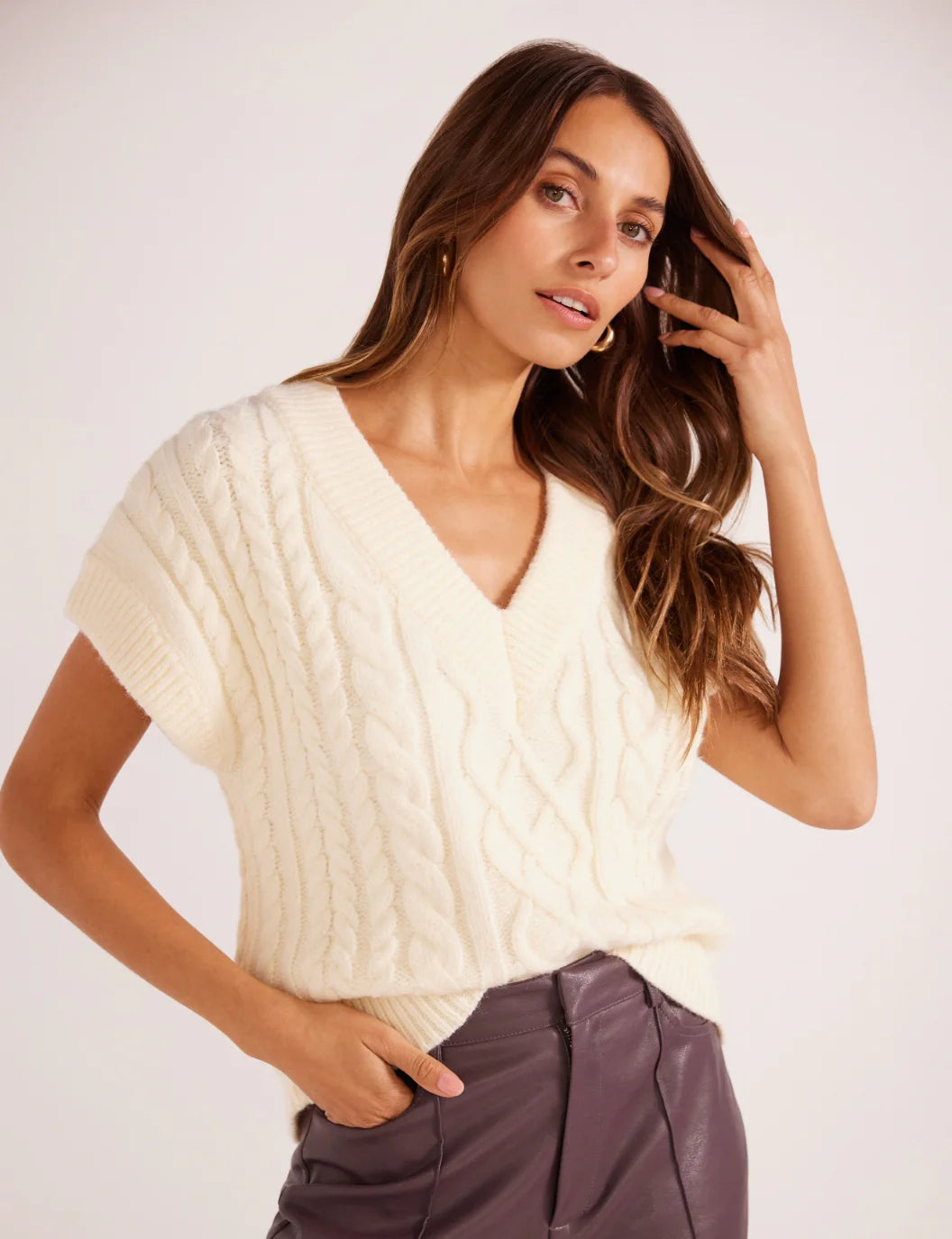 MINKPINK Esther Cable Knit Vest