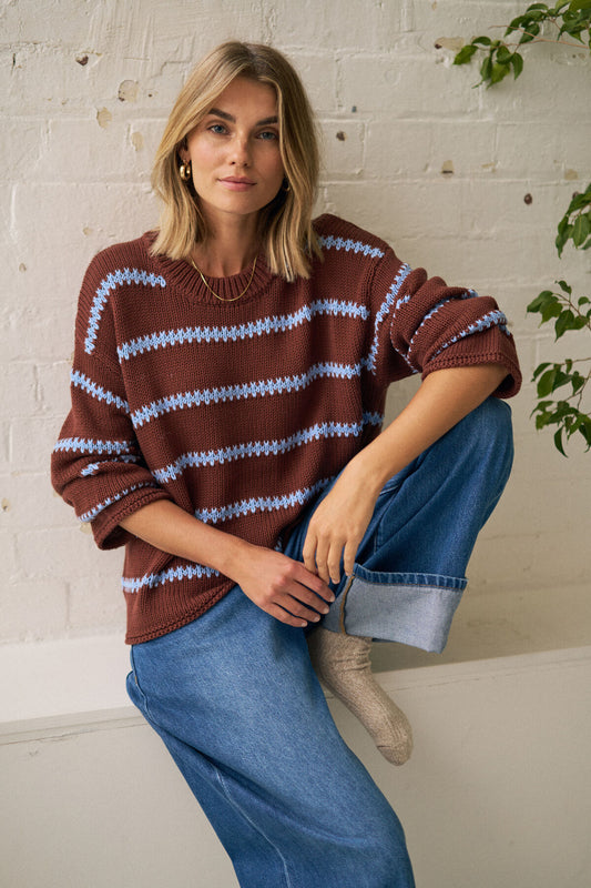 Ceres Lila Oversized Knit - burnt toffee stripe