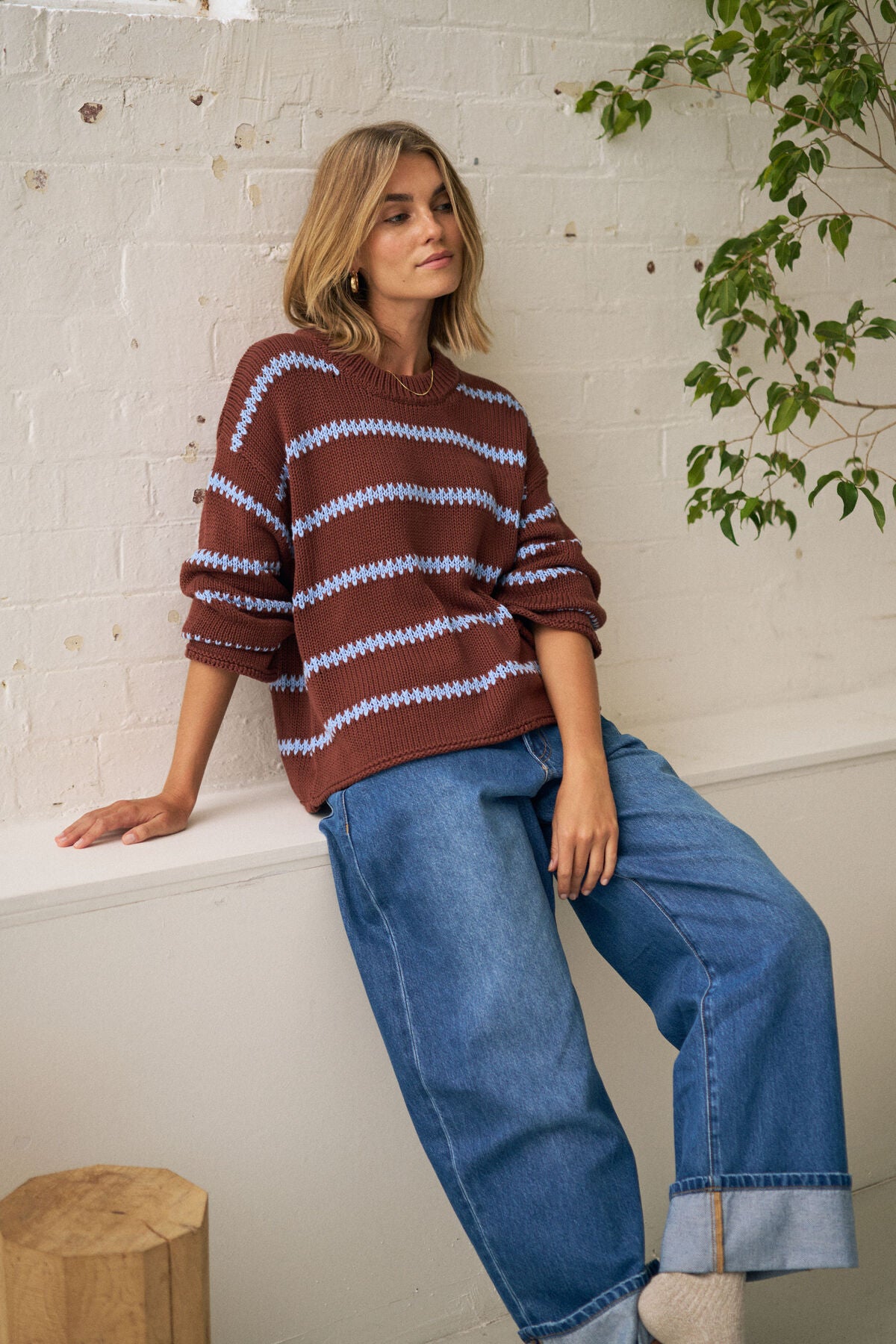 Ceres Lila Oversized Knit - burnt toffee stripe