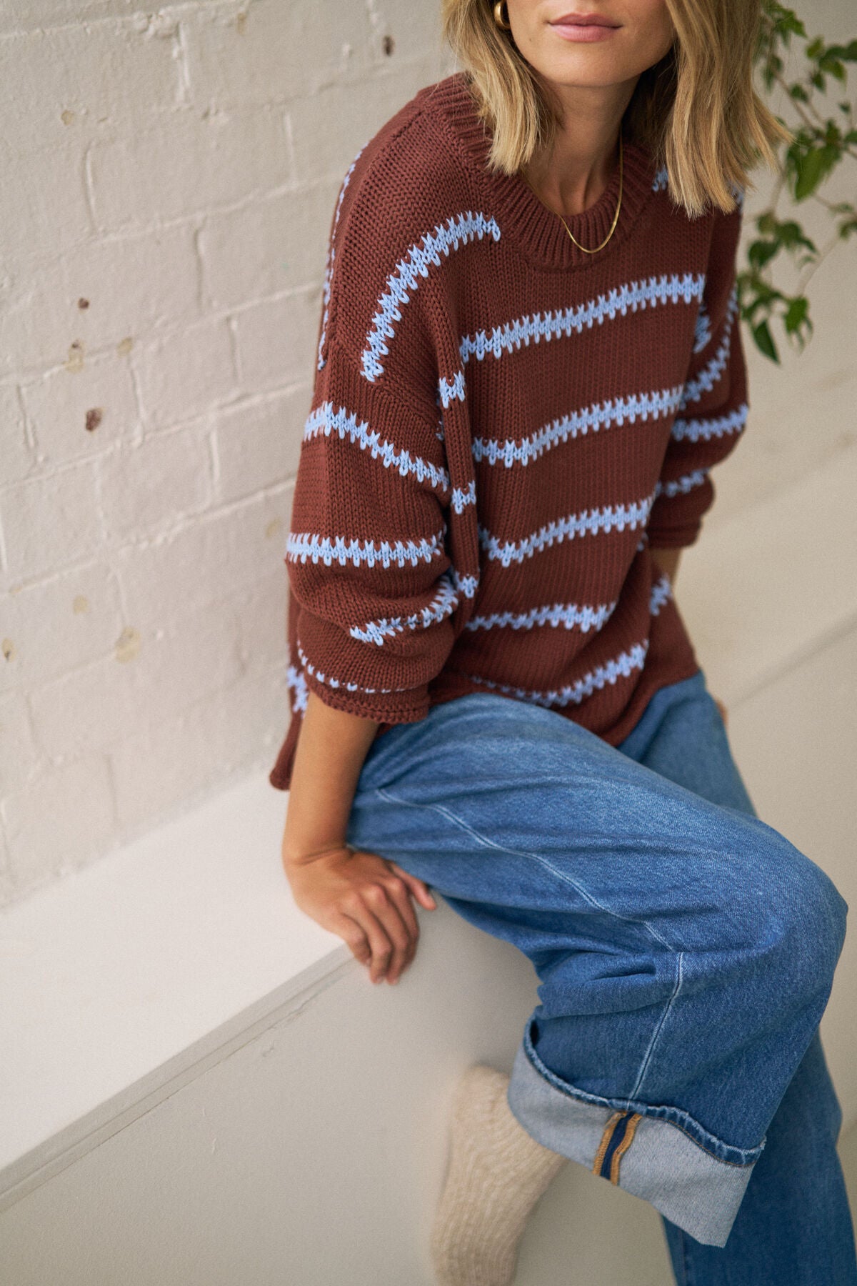 Ceres Lila Oversized Knit - burnt toffee stripe