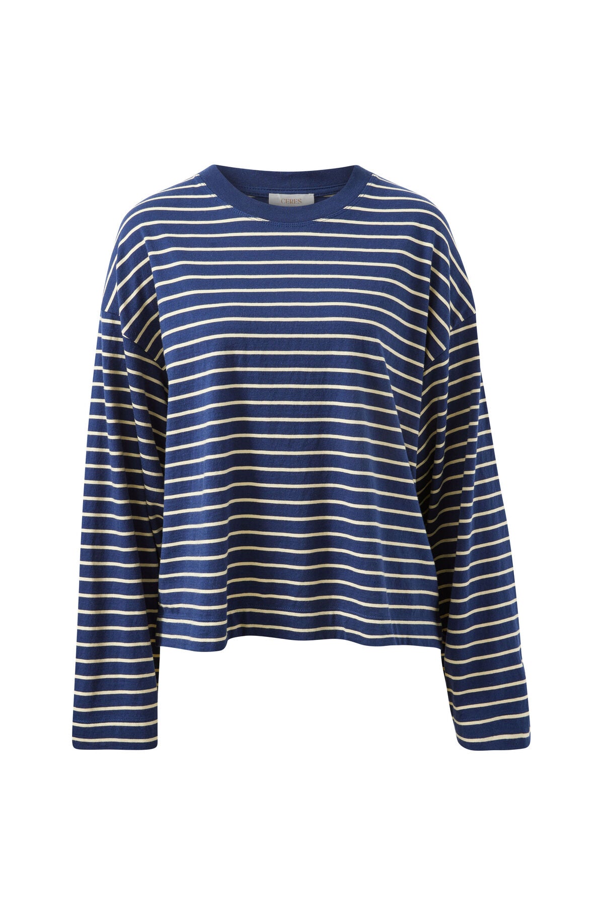Ceres Beau Long Sleeve Slouchy Tee - heritage navy/ marshmallow stripe