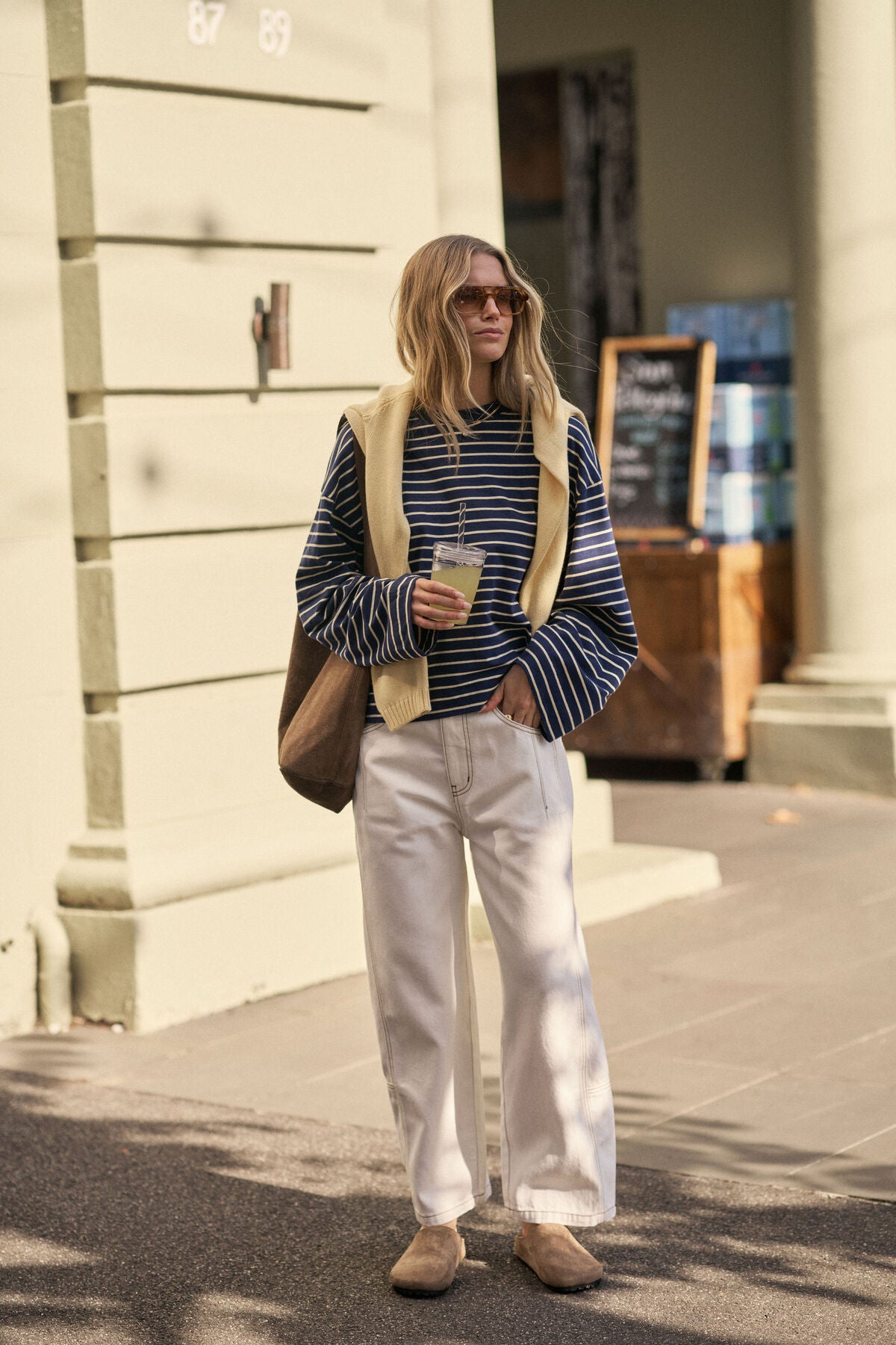 Ceres Beau Long Sleeve Slouchy Tee - heritage navy/ marshmallow stripe