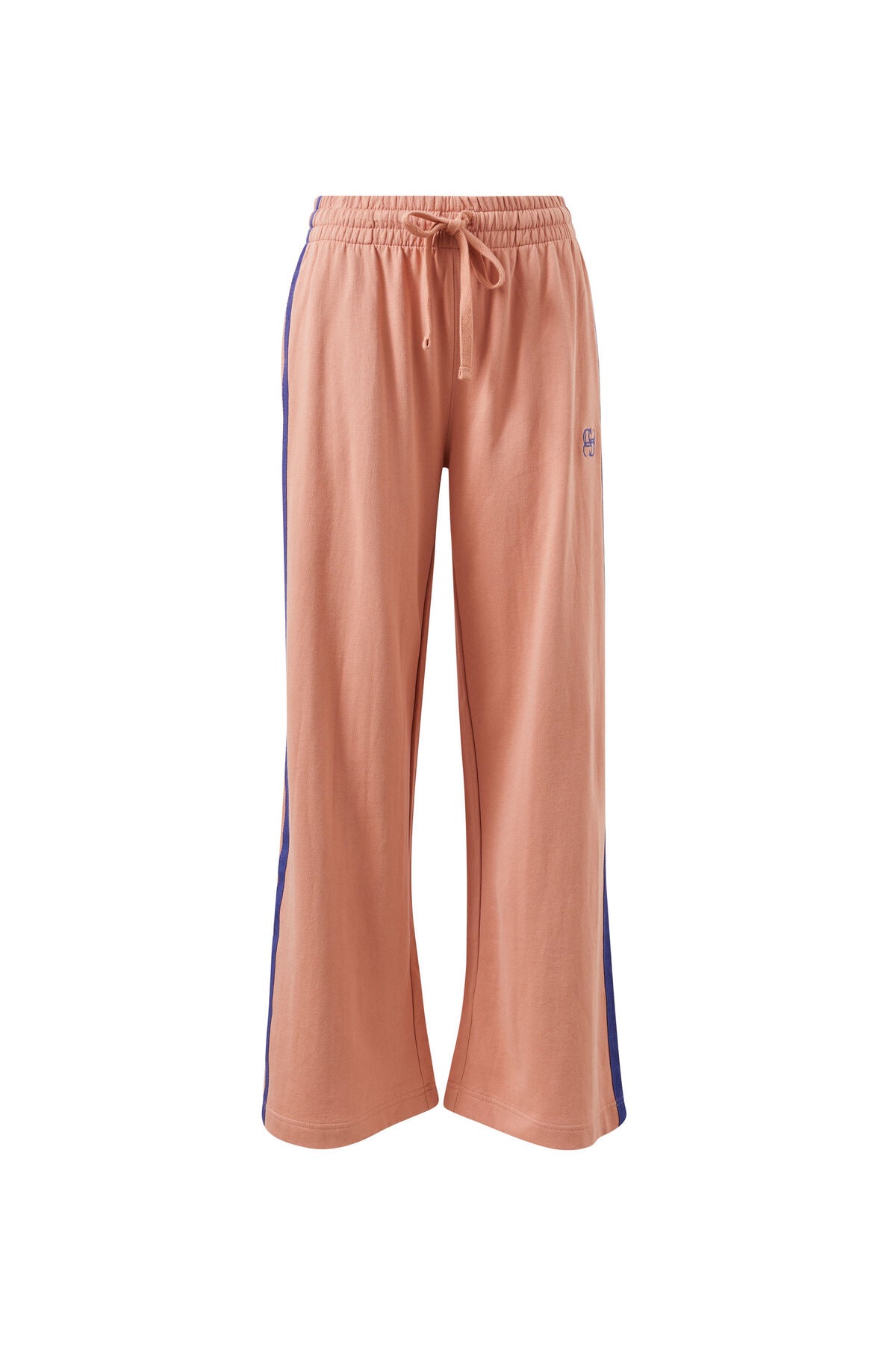 Ceres Gigi Wide Leg Track Pant - pink clay washed navy side stripe