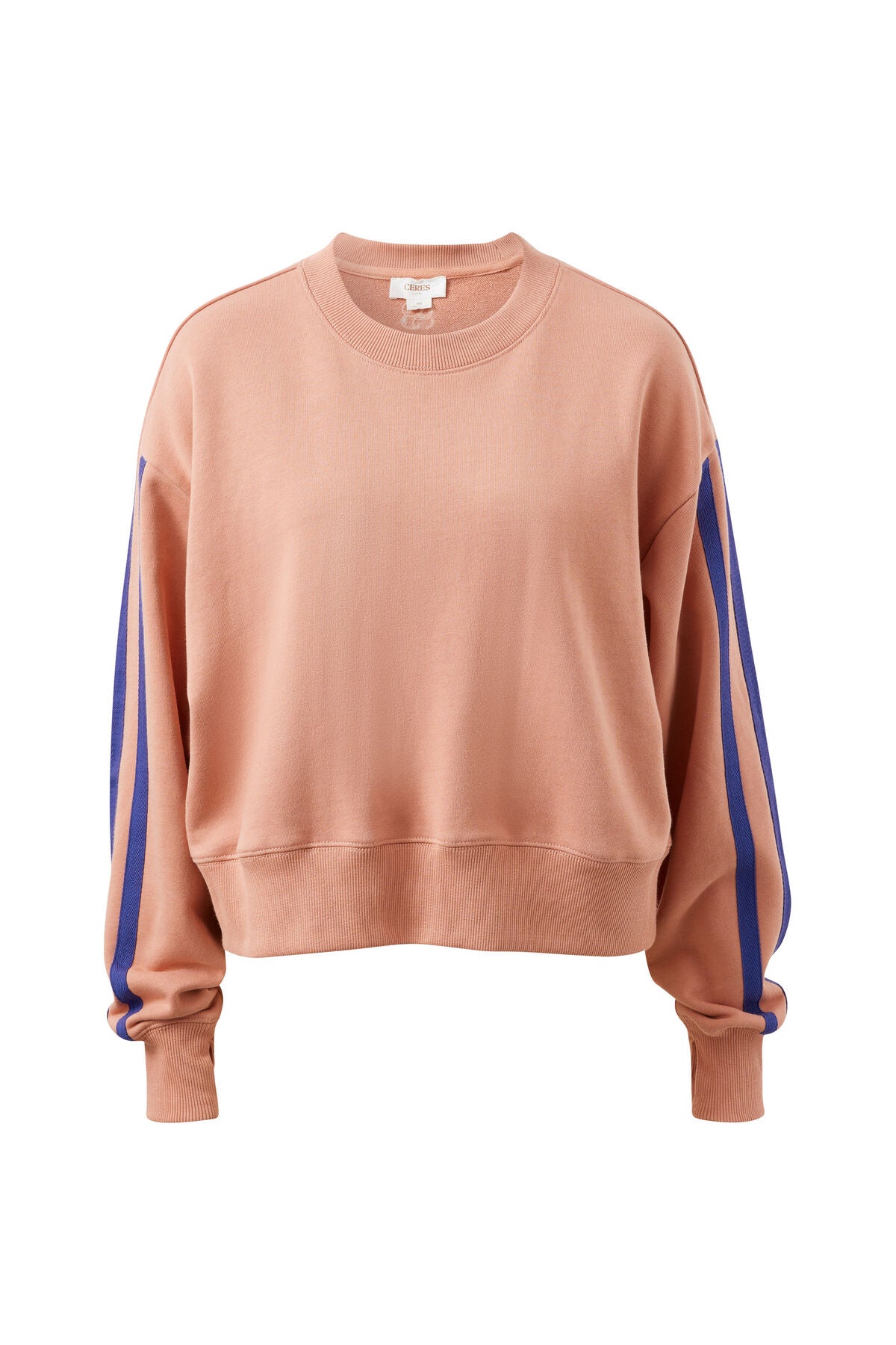 Ceres Sasha Sporty Slouchy Crew - pink clay washed navy side stripe