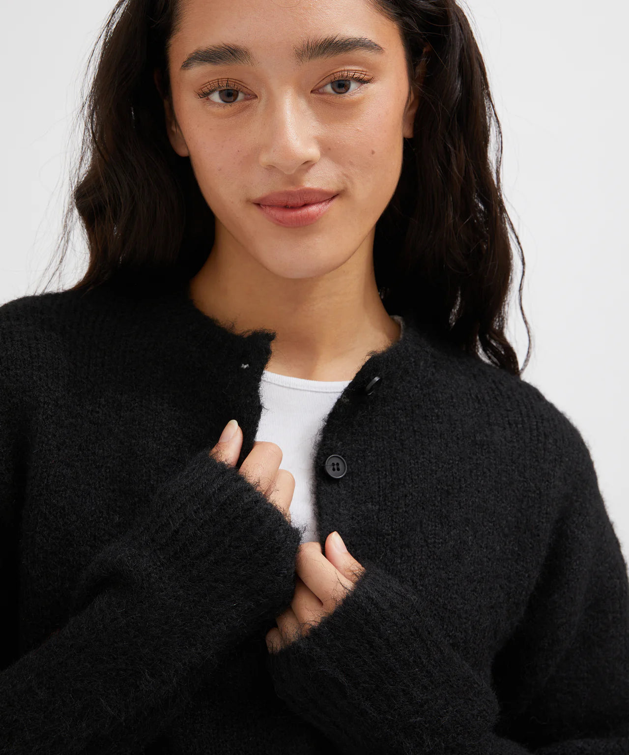 Holiday Shop Fluffy Knit Cardigan- black