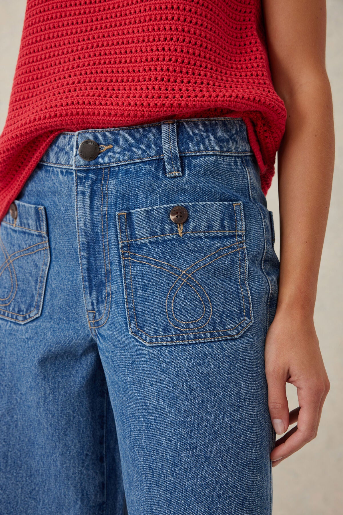 Ceres Life Wide Leg Stitch Pocket Jean