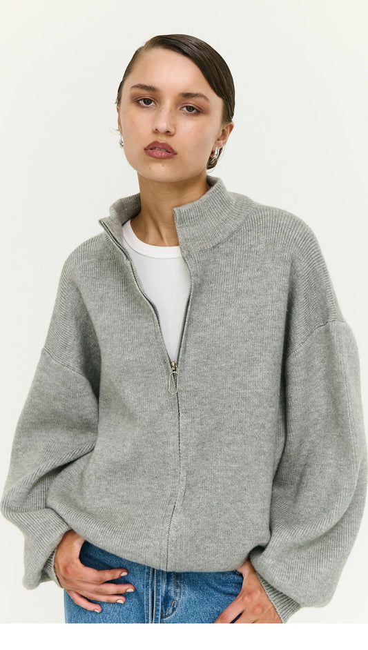Staple the Label Harlow Oversized Zip Cardigan- soft grey