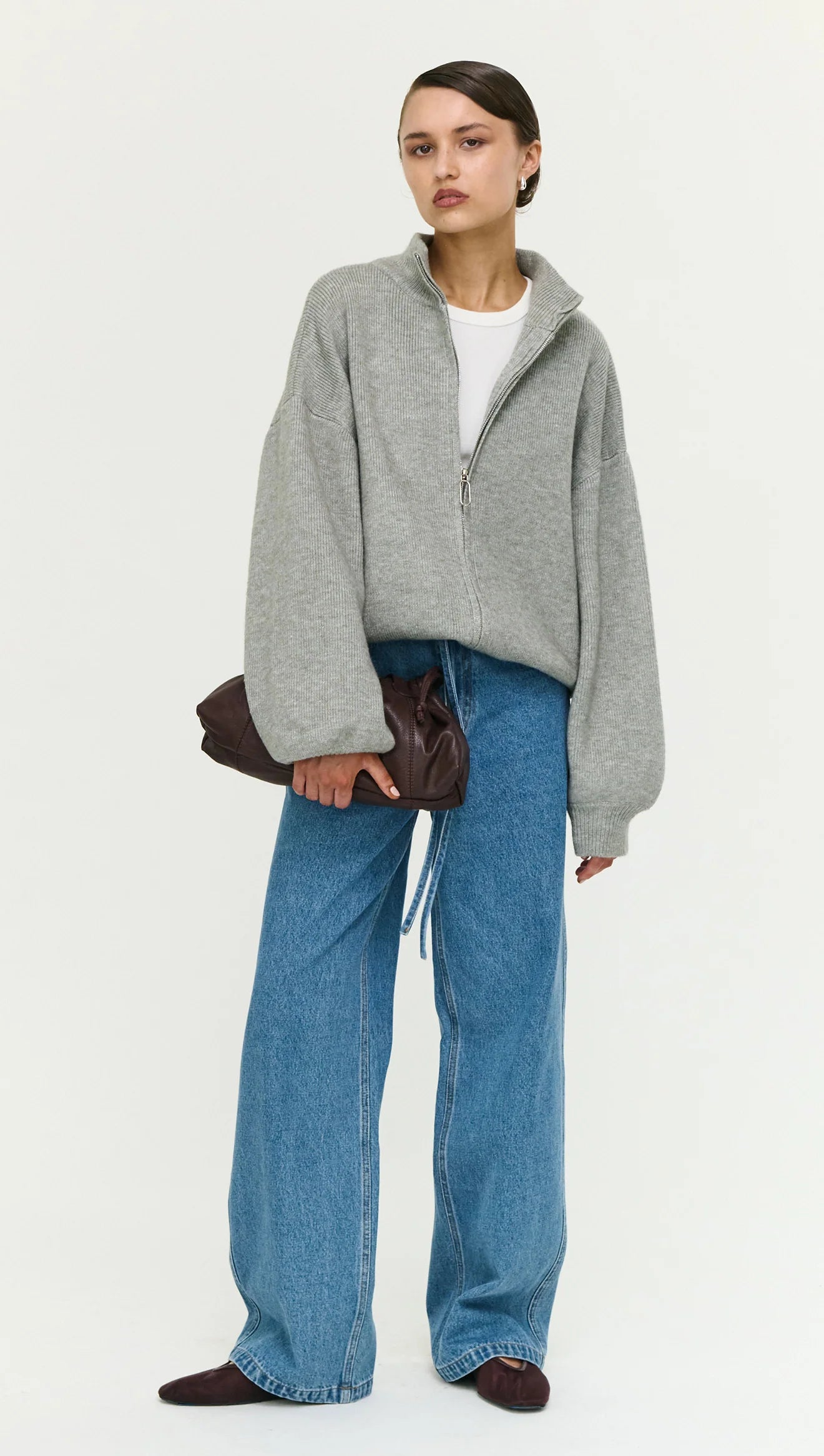 Staple the Label Harlow Oversized Zip Cardigan- soft grey