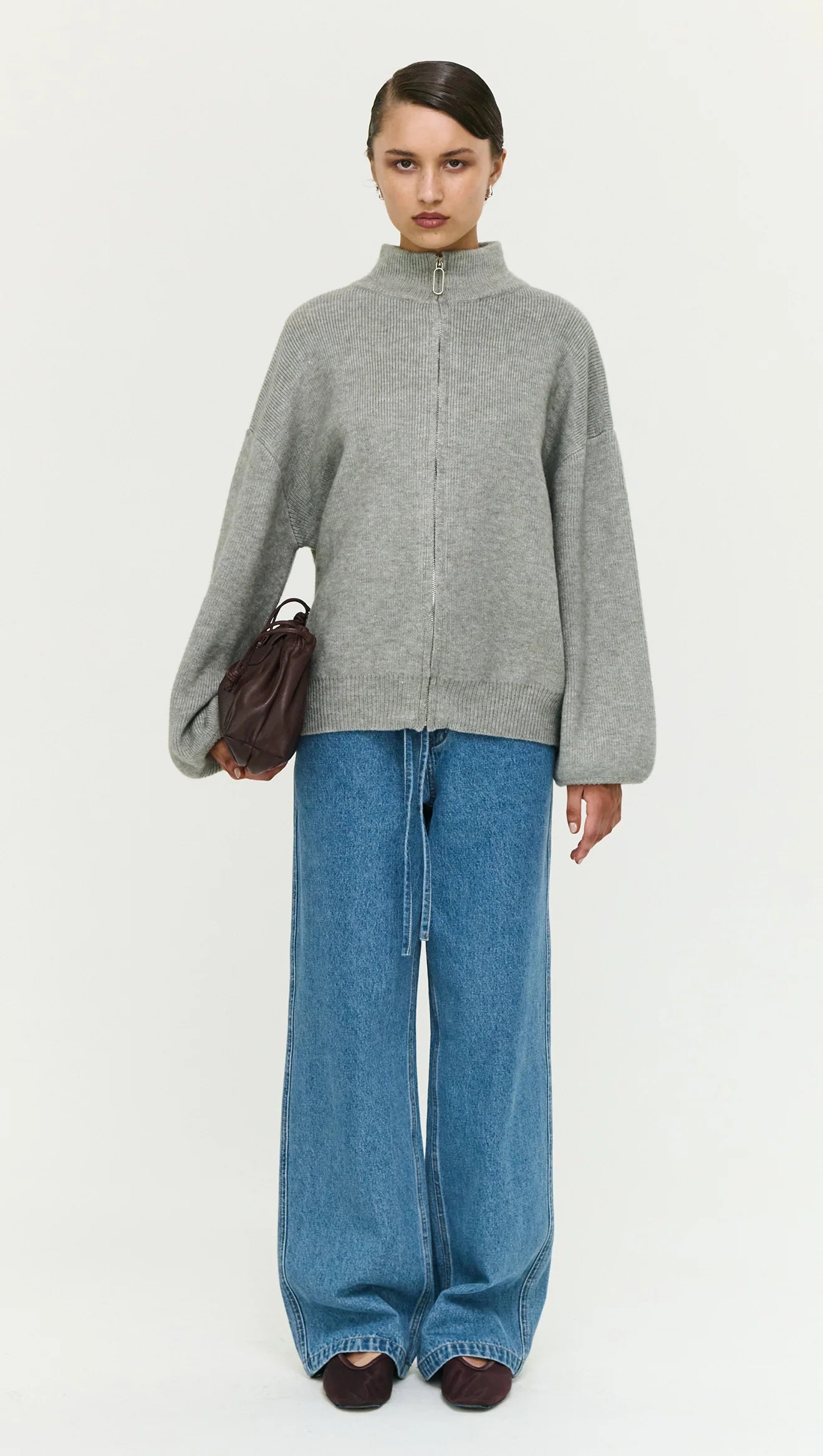 Staple the Label Harlow Oversized Zip Cardigan- soft grey