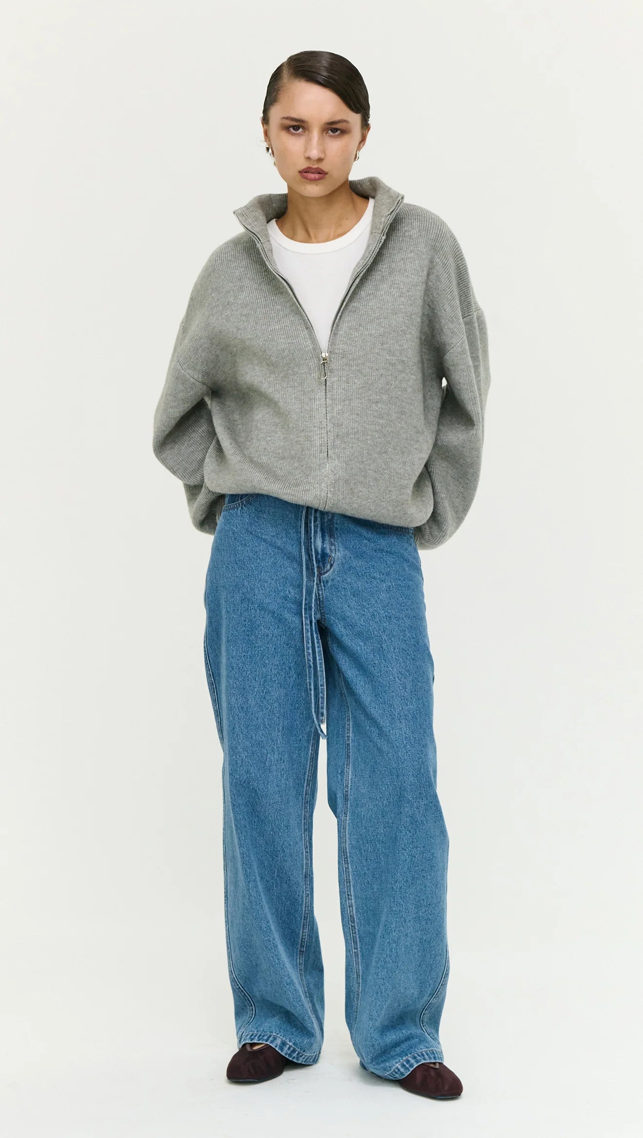 Staple the Label Harlow Oversized Zip Cardigan- soft grey