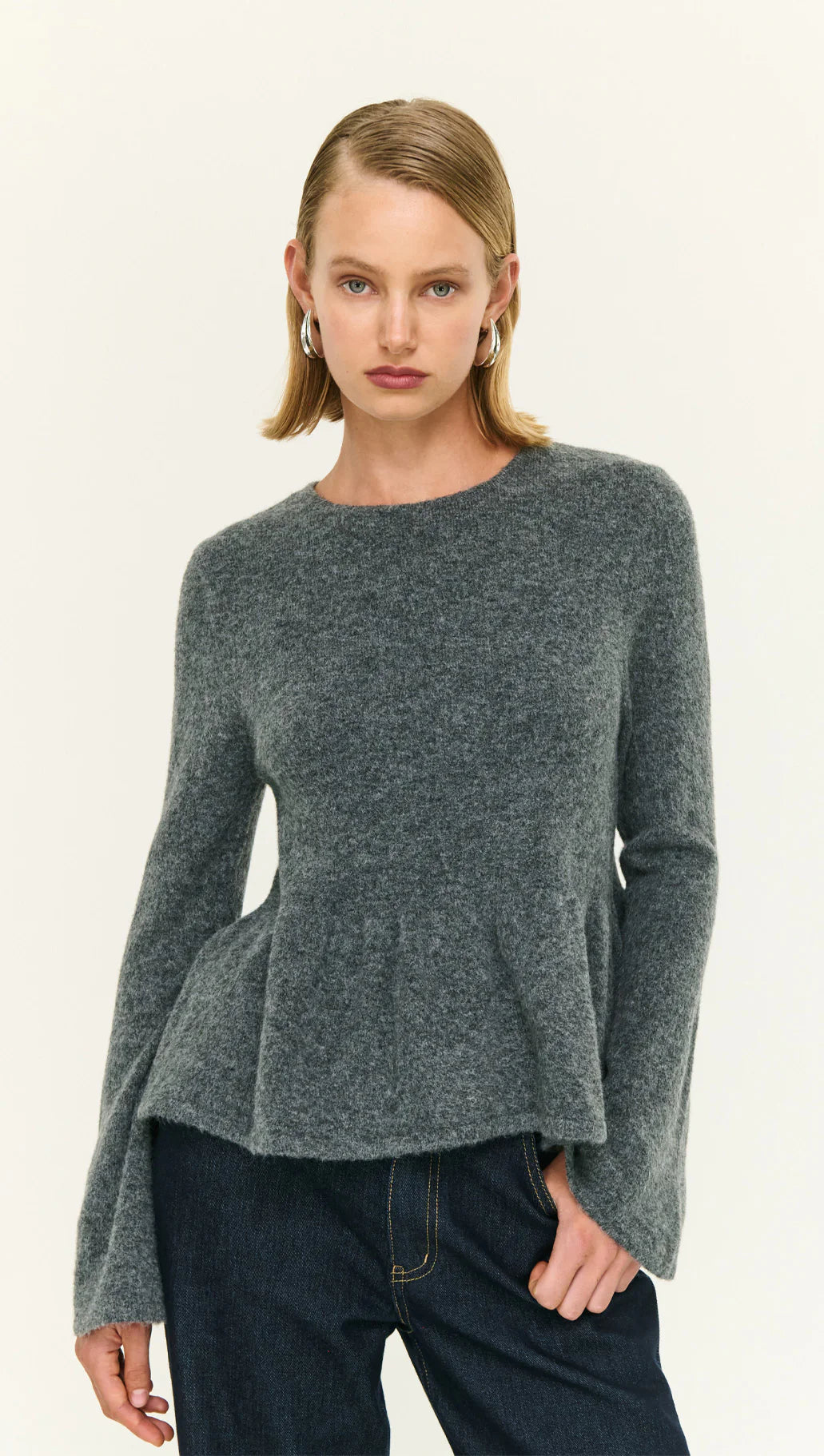 Staple the Label NoellePeplum Knit Top - charcoal