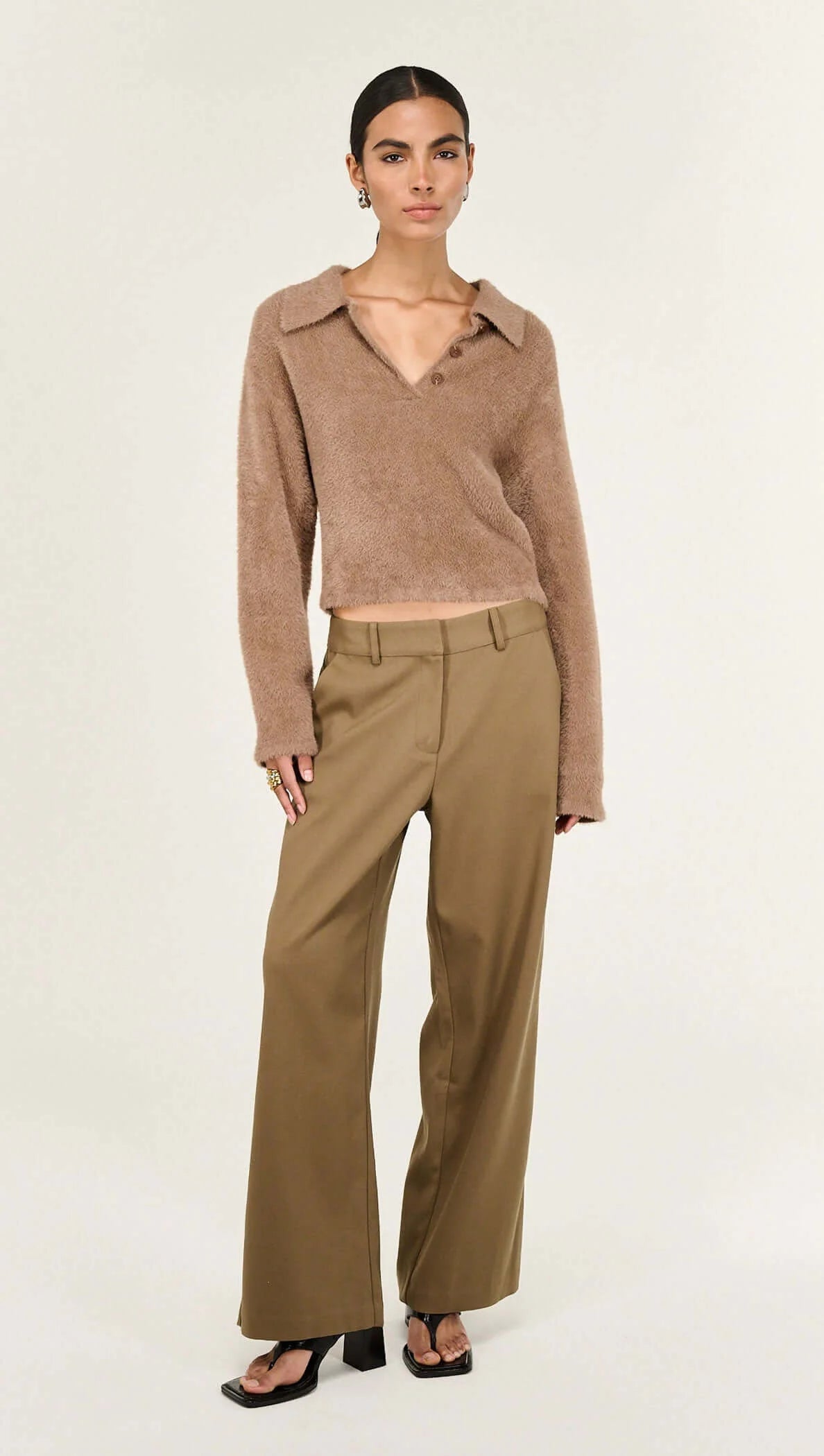 Staple the Label Ember Fluffy Knit Polo Jumper - mocha