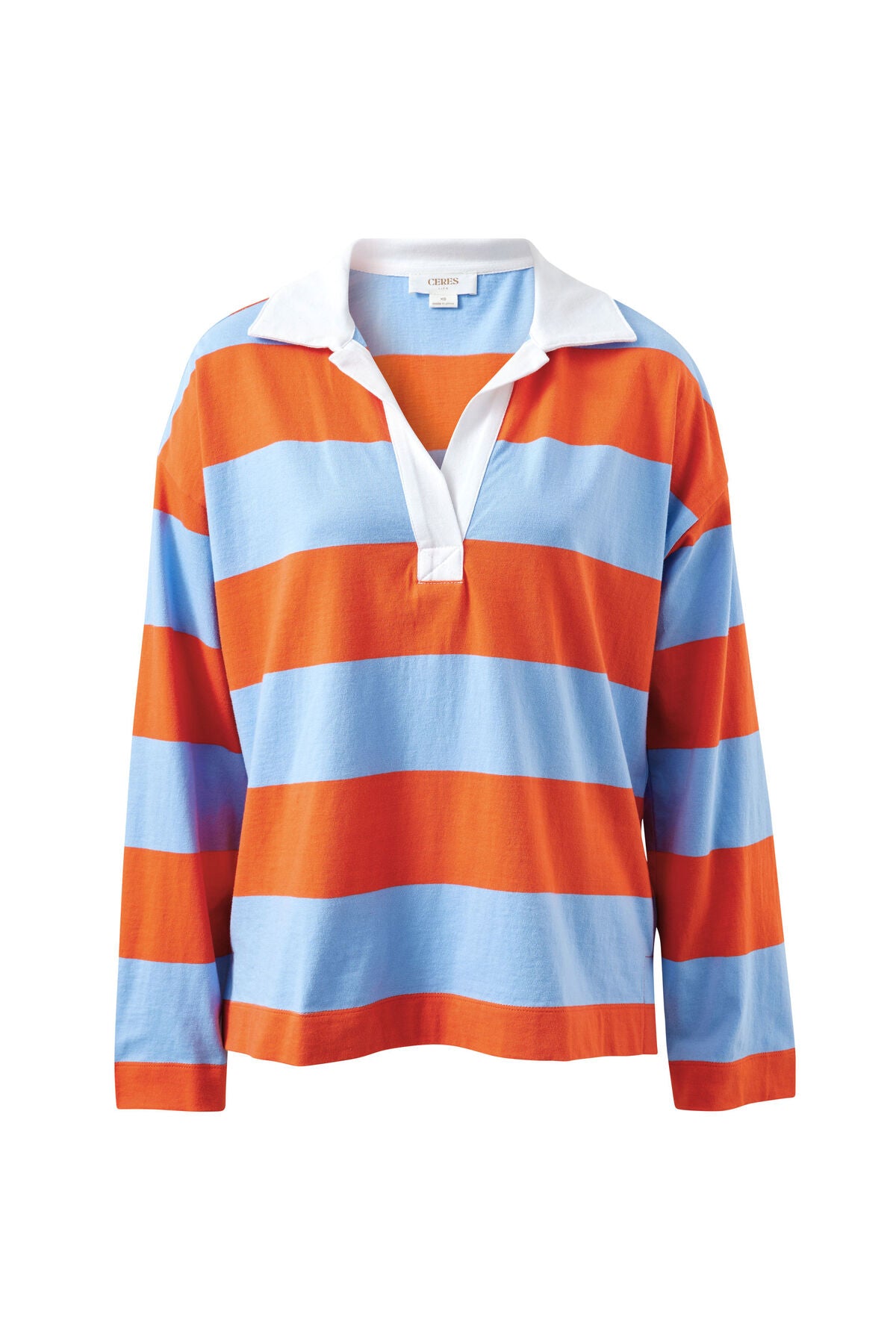 Ceres Shelby Slouchy Rugby Top - sky blue / flame stripe