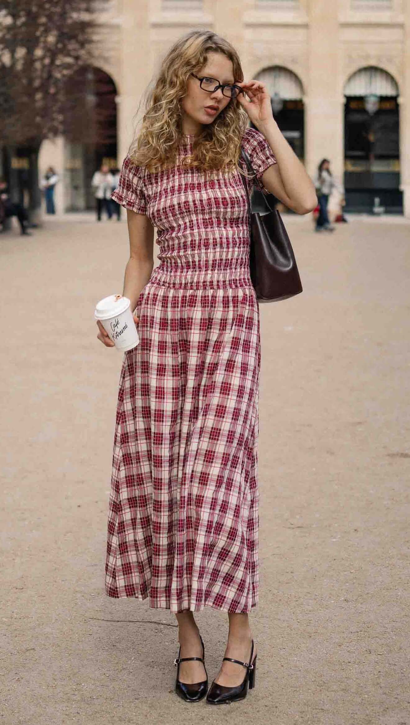 MINKPINK Anouk Shirred Midi Dress - wine check