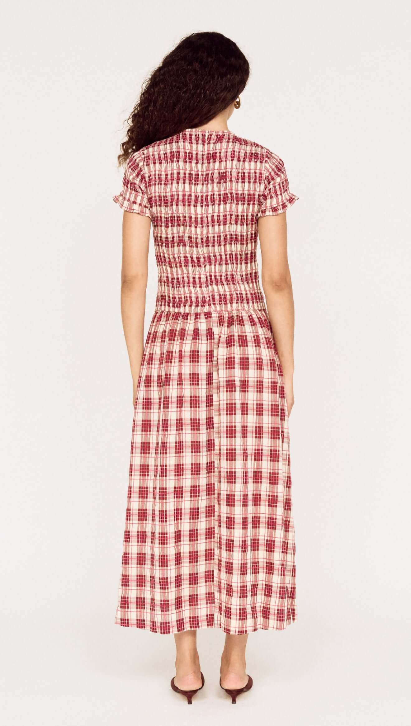 MINKPINK Anouk Shirred Midi Dress - wine check