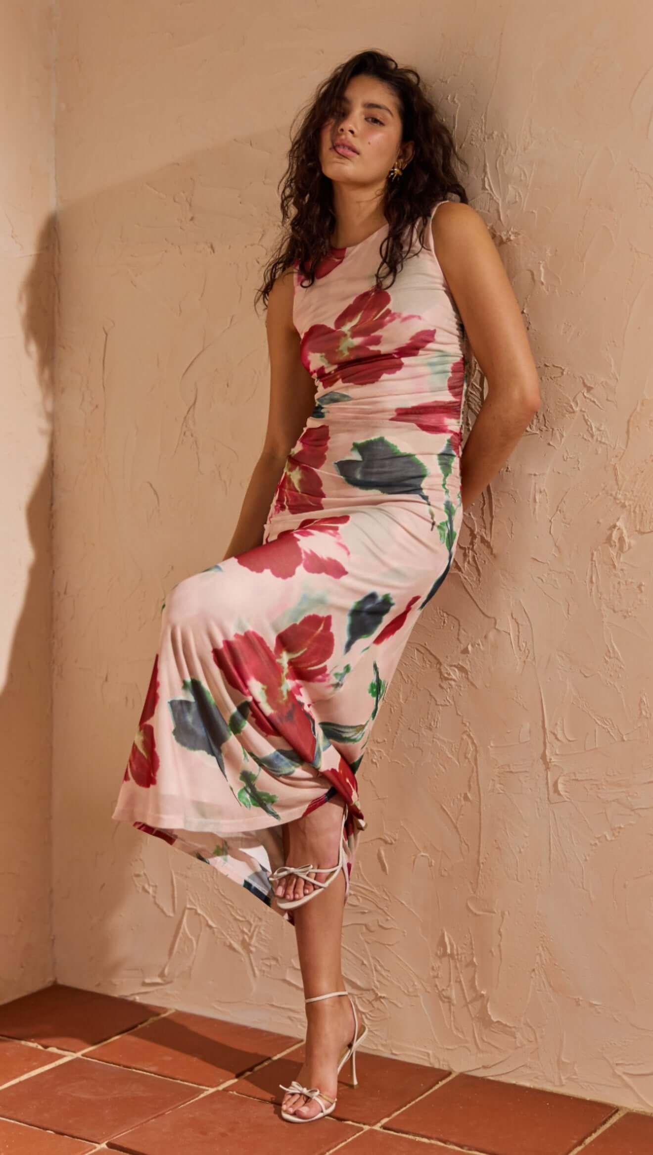 MINKPINK Arabella Mesh Midi Dress - pink floral