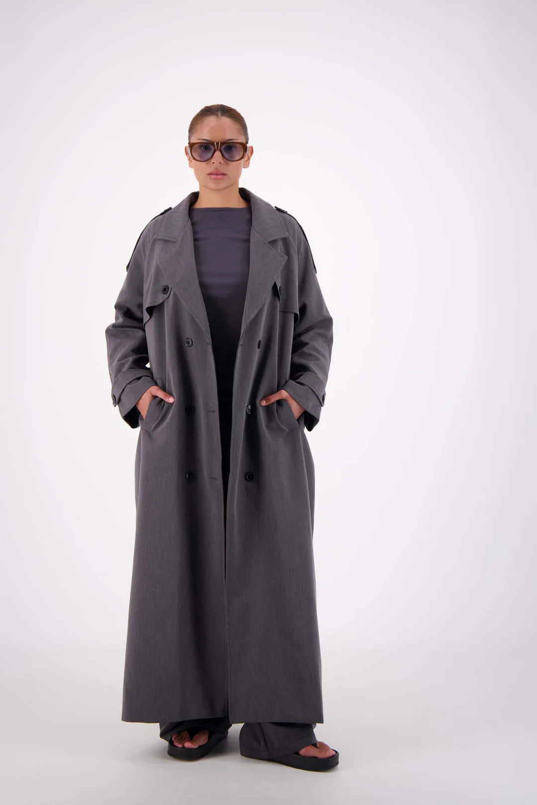 Jasmine Alexa Serena Trench Coat - steel grey